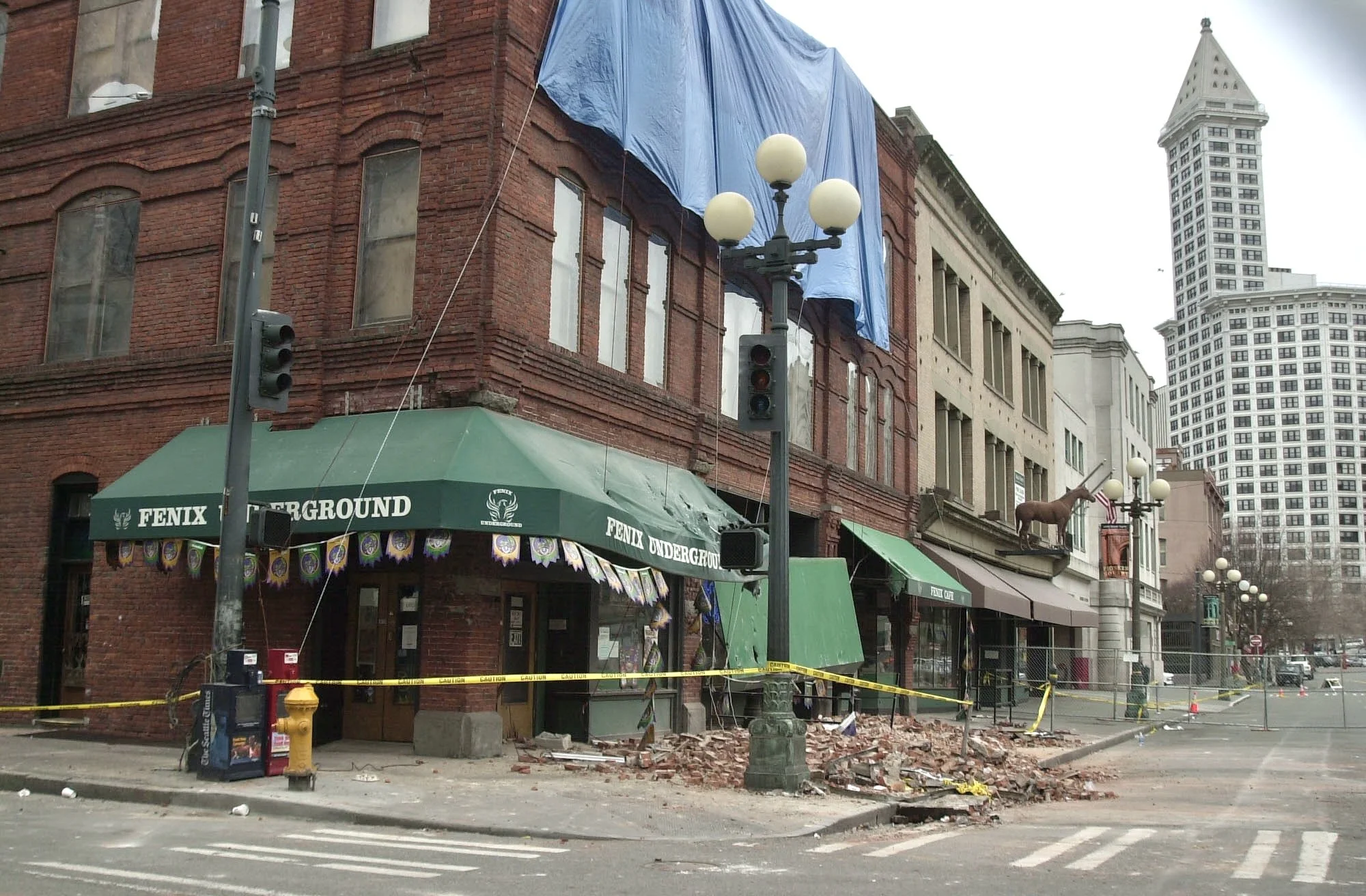 34. Damage from Feb. 2001 Nisqually earthquake - This corner is now the Klondike Gold Rush Museum