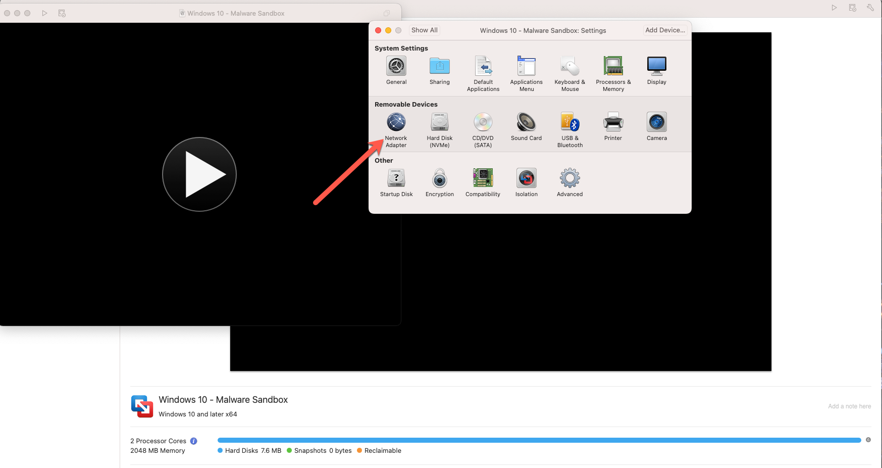 VMWare Fusion Select Network Adaptor
