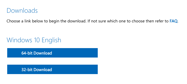 Select Windows 10 64-bit or 32-bit Download