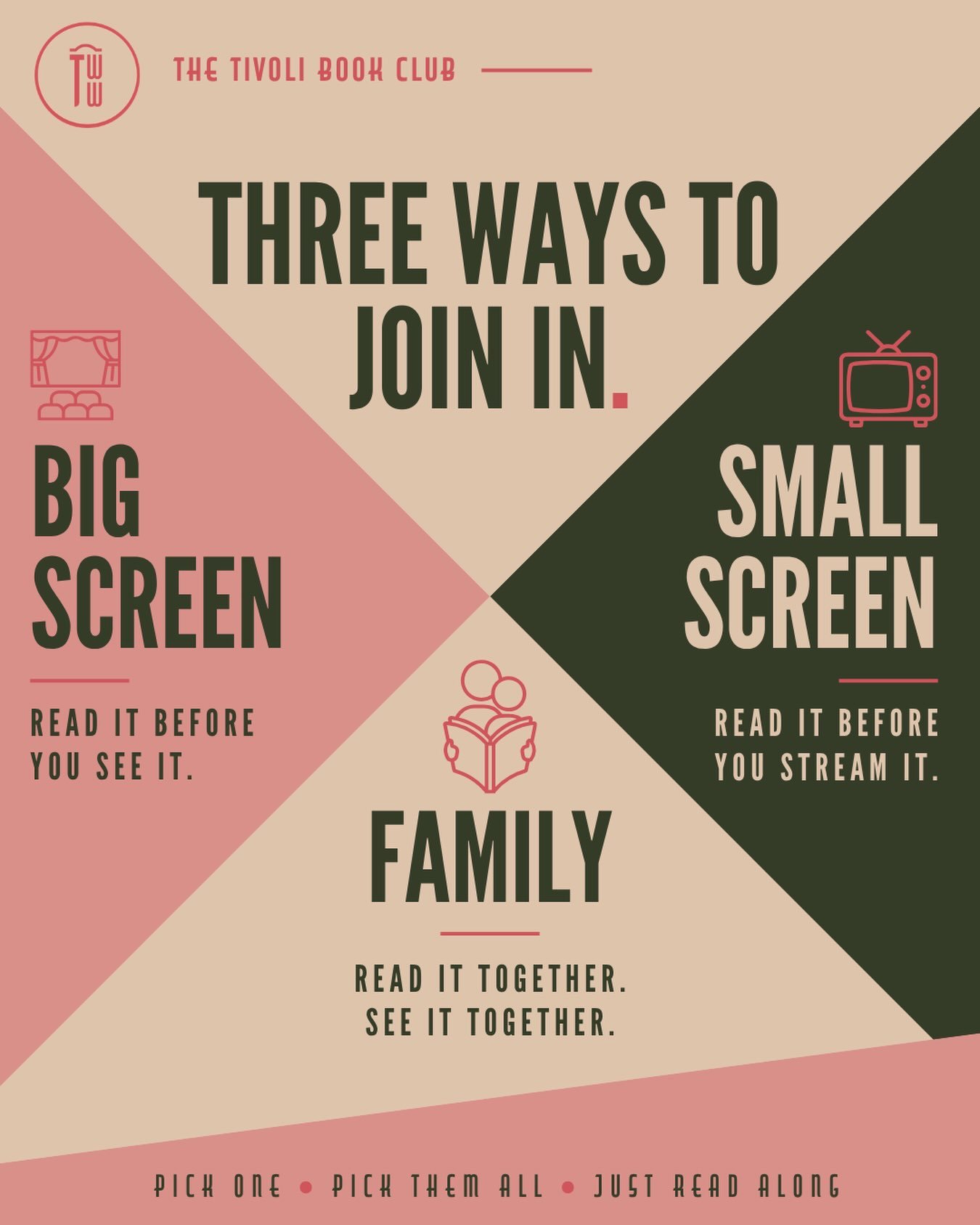 📚 The Tivoli Book Club is back!

While we&rsquo;re slowly waking things up at the Tivoli, our Book Club is getting a little refresh too.

This time, there are three ways to join in:

🎬 Big Screen &ndash; books making their way to the cinema (hopefu