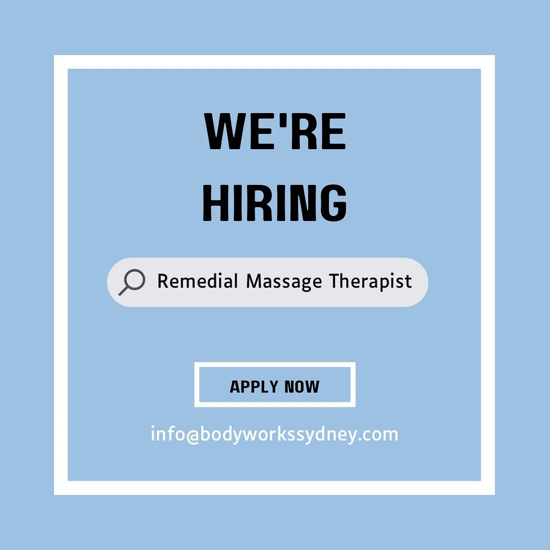 We are looking for a Remedial Massage Therapist to join the team! Apply through the Seek ad (link in bio) or email your interest to info@bodyworkssydney.com