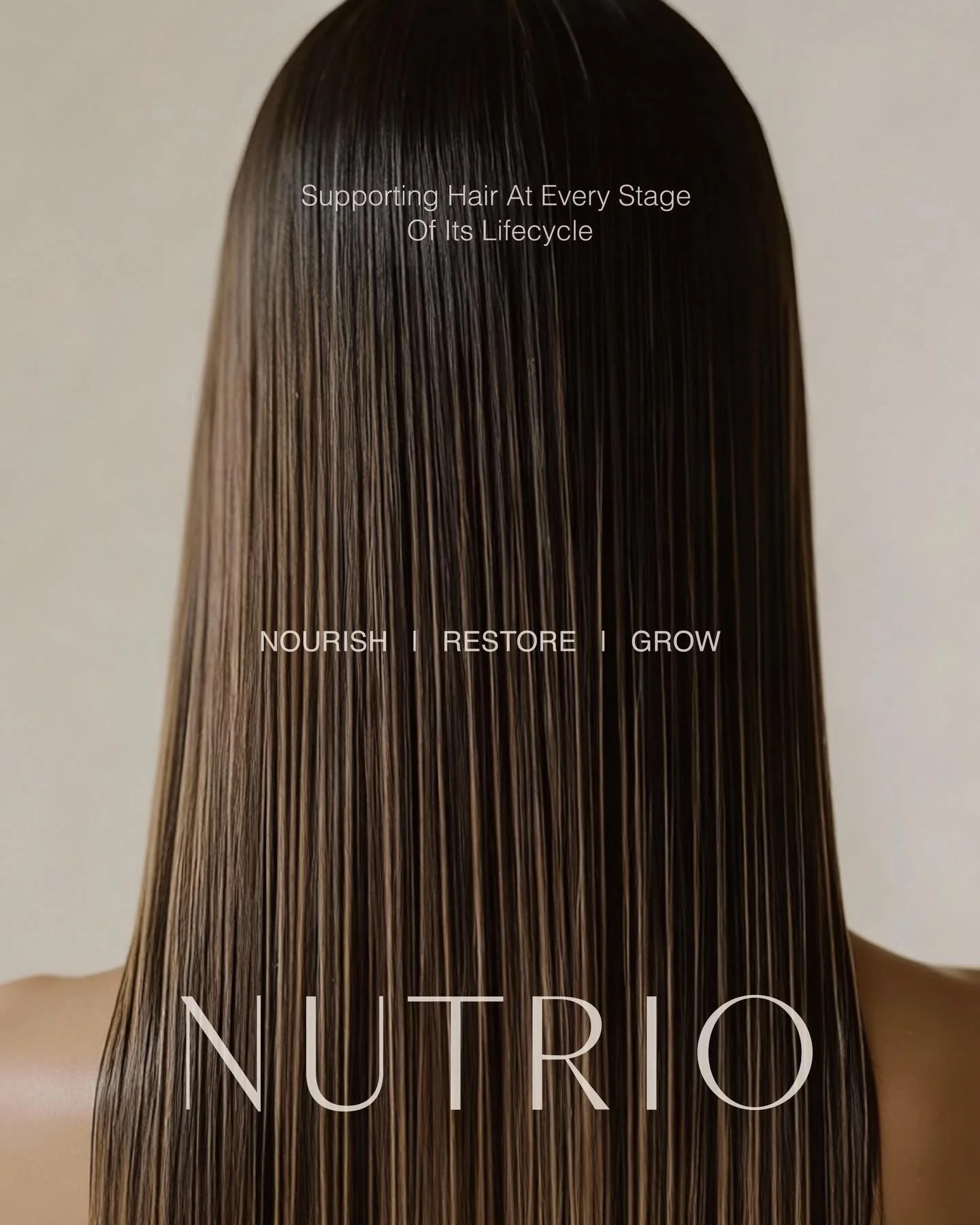 For Nutrio, we shaped a subtle, refined brand identity inspired by nature&rsquo;s quiet transformation&mdash;mirroring the stages of life in hair. 

With a focus on timeless elegance, the visual language features elegant typography and a neutral colo