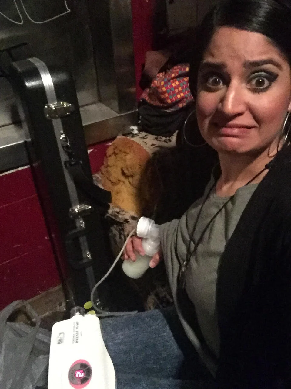 Pumping breastmilk in a “band room”, 2017.