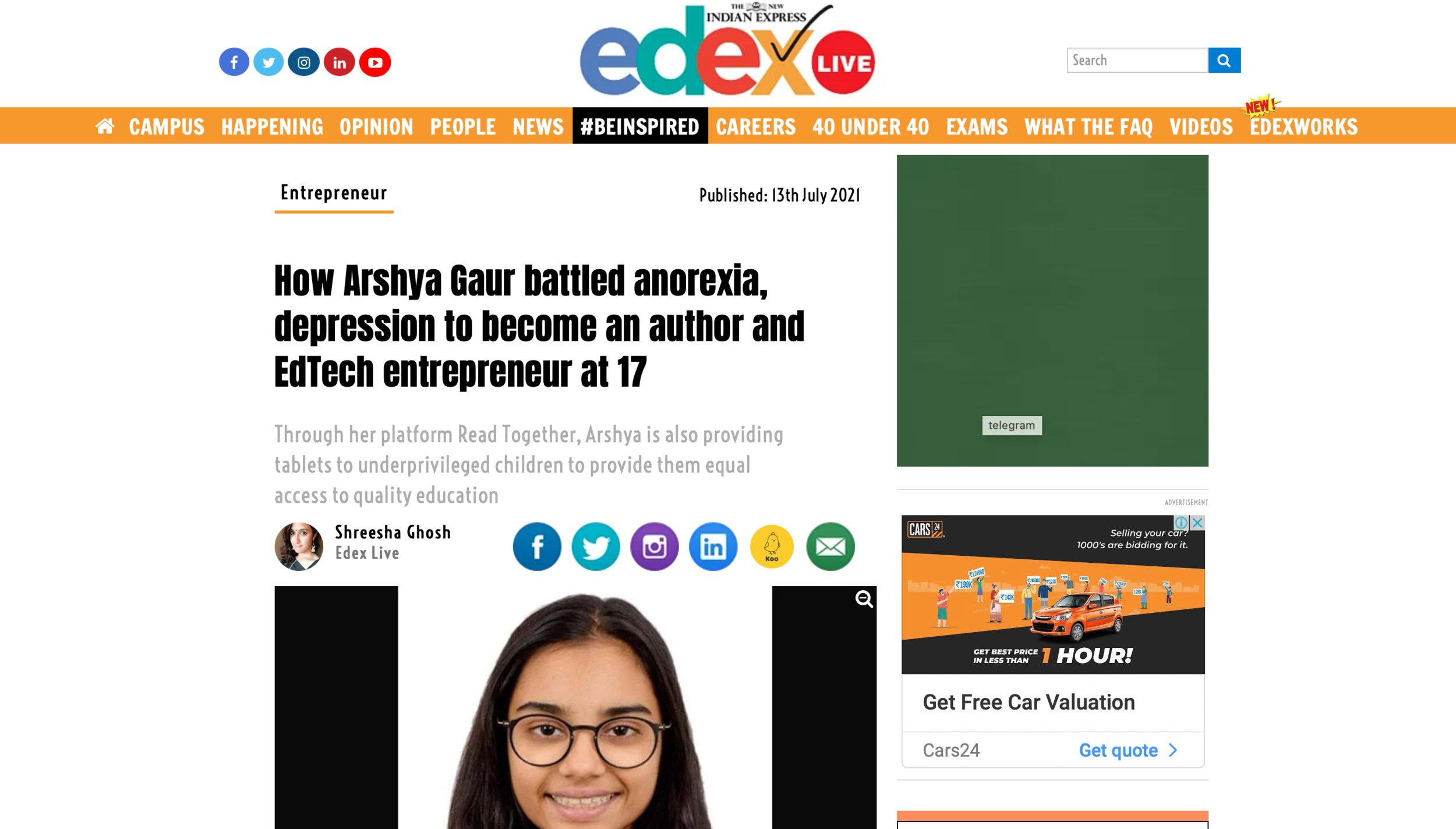 Indian Express is one of the most prestigious English national daily newspapers. They featured 'Read Together' and also did a small profile on our founder.