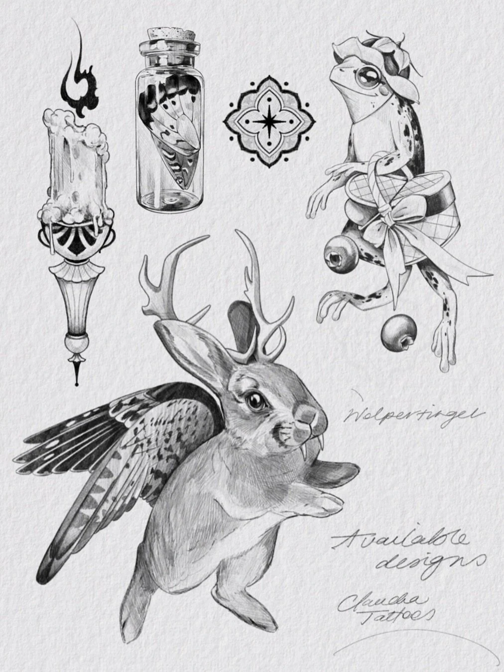 Hiiii here are a bunch of new available designs, some in my usual style and some a little more trad-style inspired - all available in either black &amp; grey or colour as always! 

I&rsquo;ll be opening my books this coming Saturday for 2026 (Brisban