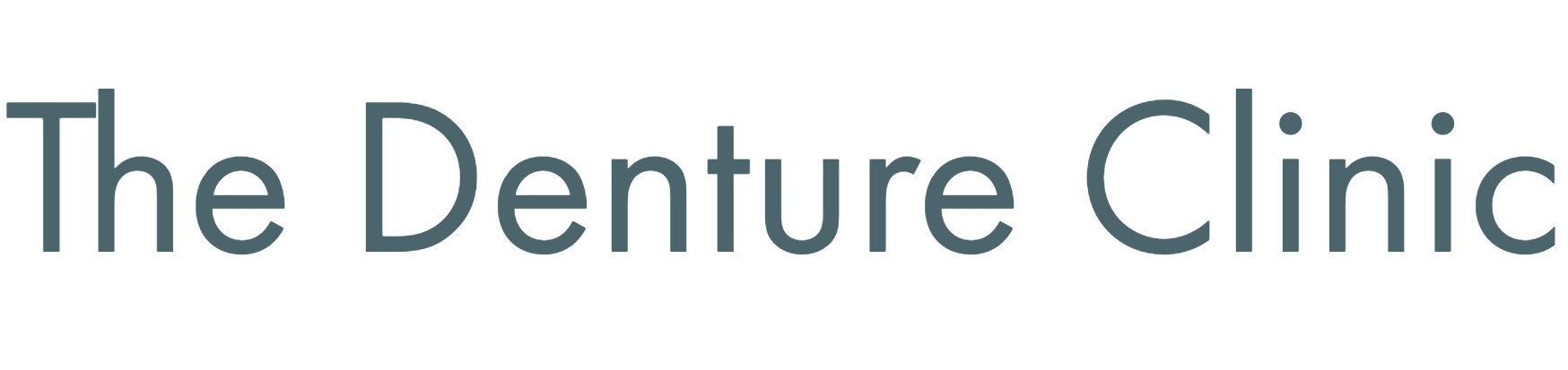 Logo of The Denture Clinic with a black background and stylized text.