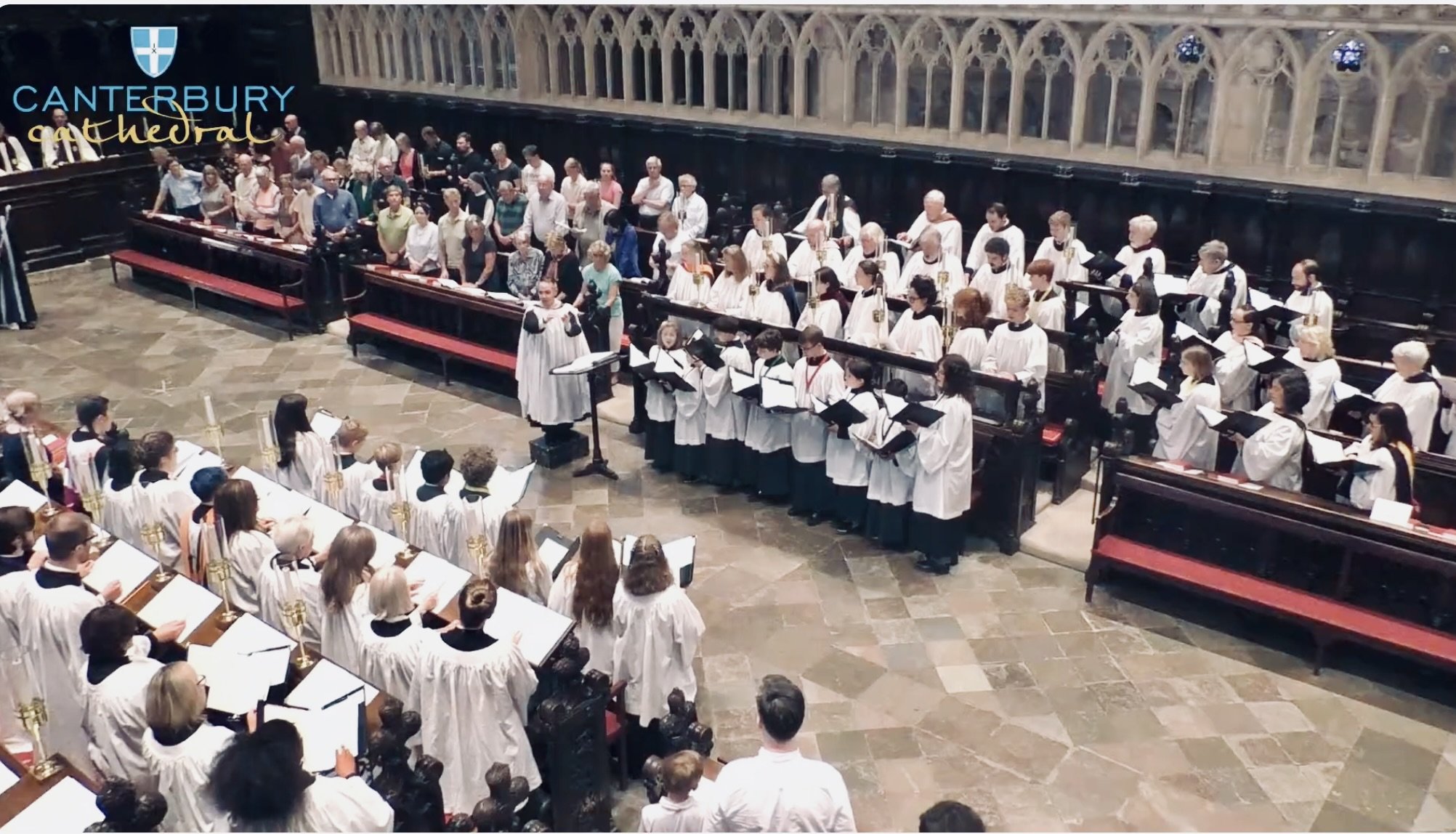 The choir sings in the quire of Canterbury Cathedral. Click this photo for a link to captured livestream videos from our residency.
