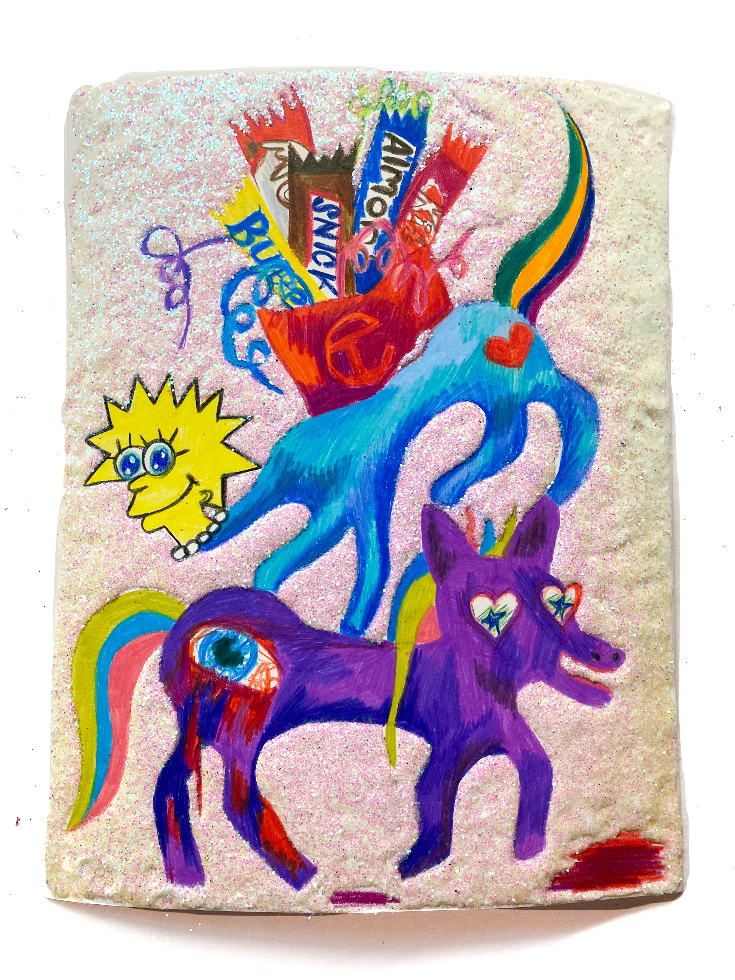   Ashamed Girls Pony #9,  2021  14 x 11 inches (38.1 x 27.94 cm.)  Colored pencil, Elmer's glue, Modge Podge, and glitter on paper 