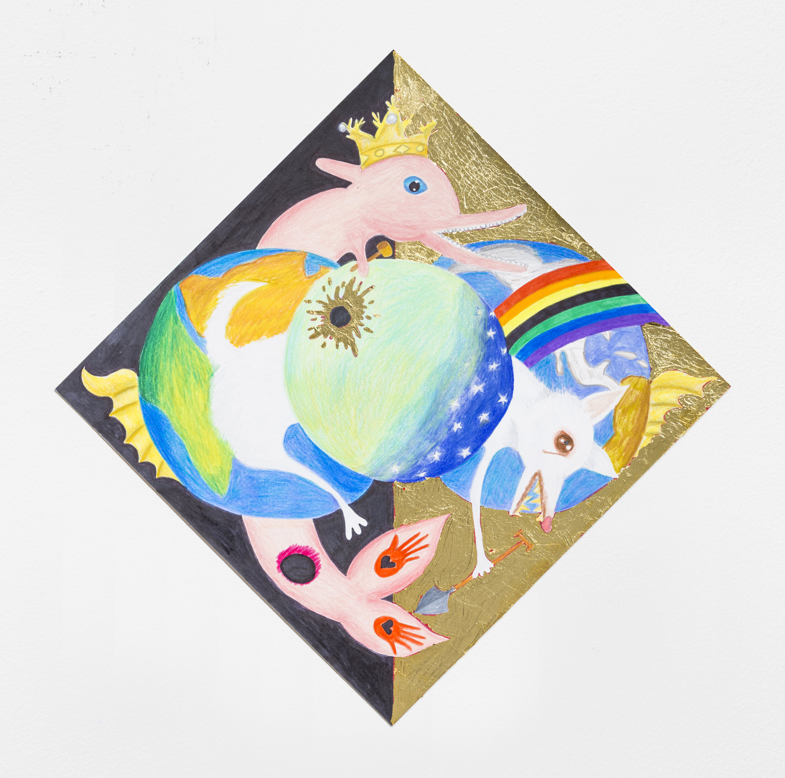   Hatchment #1 (The Forbidden Land of Argatha),  2018  11 x 11 inches (27.94 x 27.94 cm.)  Colored pencil, marker, and gold leaf on paper 