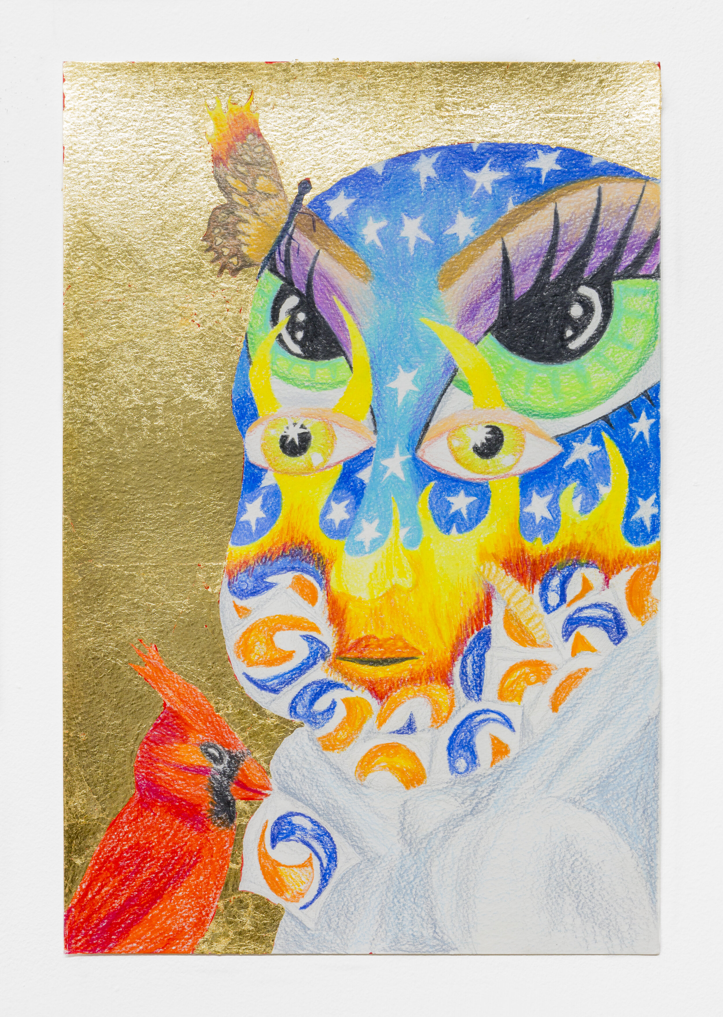   Tidepodphagia #3 (Baby with Painted Face),  2018  18 x 12 inches (45.72 x 30.48 cm.)  Colored pencil and gold leaf on paper 