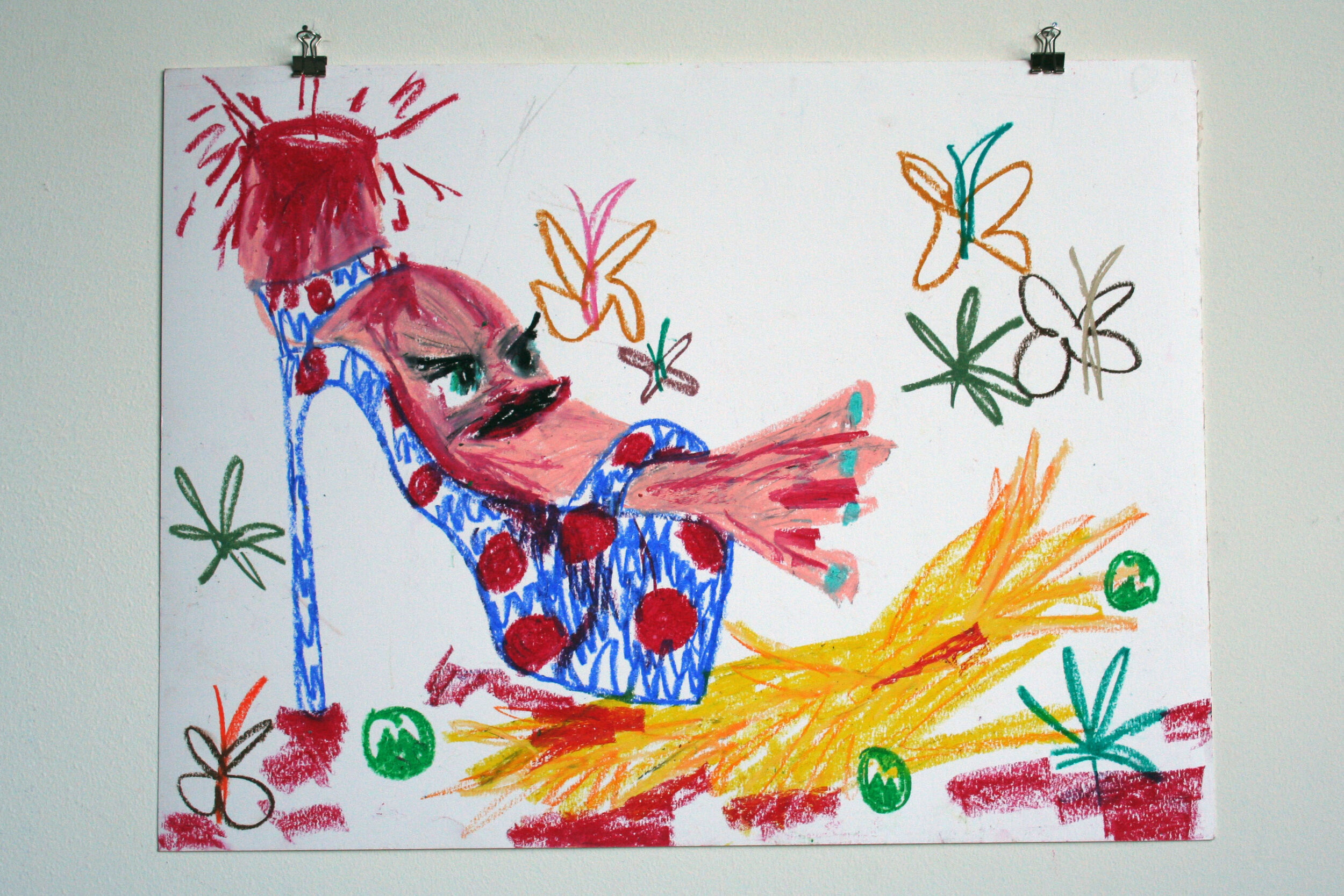   Severed Shoe Puppet,  2014  18 x 24 inches (45.72 x 60.96 cm.)  Oil pastel on paper 