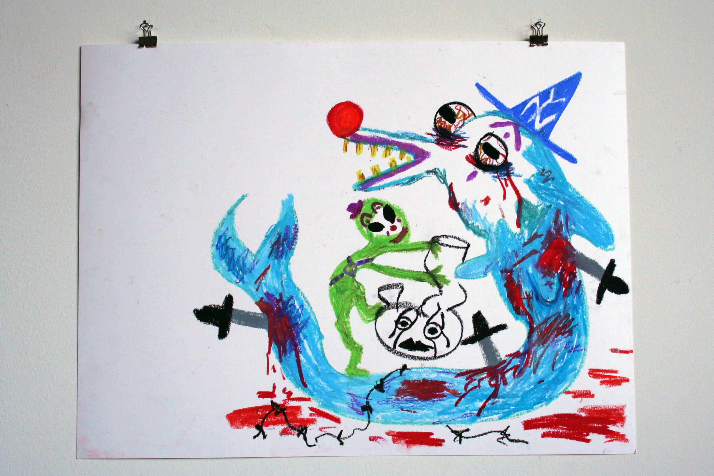   Dolphin Witch and Ghost Bong , 2014  18 x 24 inches (45.72 x 60.96 cm.)  Oil pastel on paper 