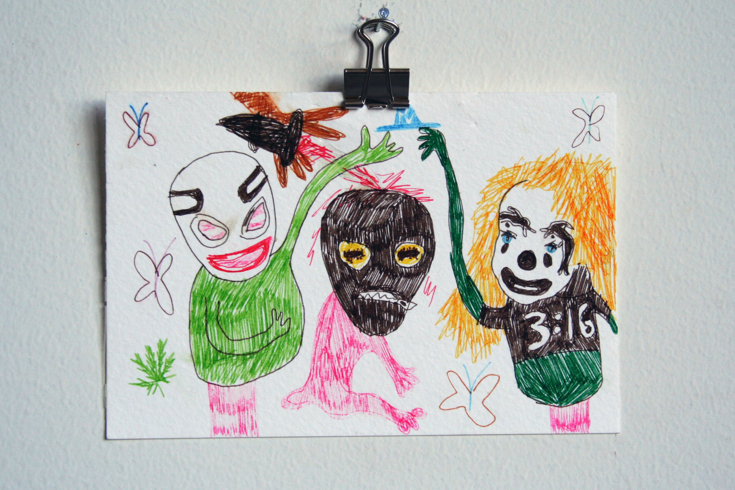   Puppets and Dog , 2015  4 x 6 inches (10.16 x 15.24 cm.)  Marker on paper 