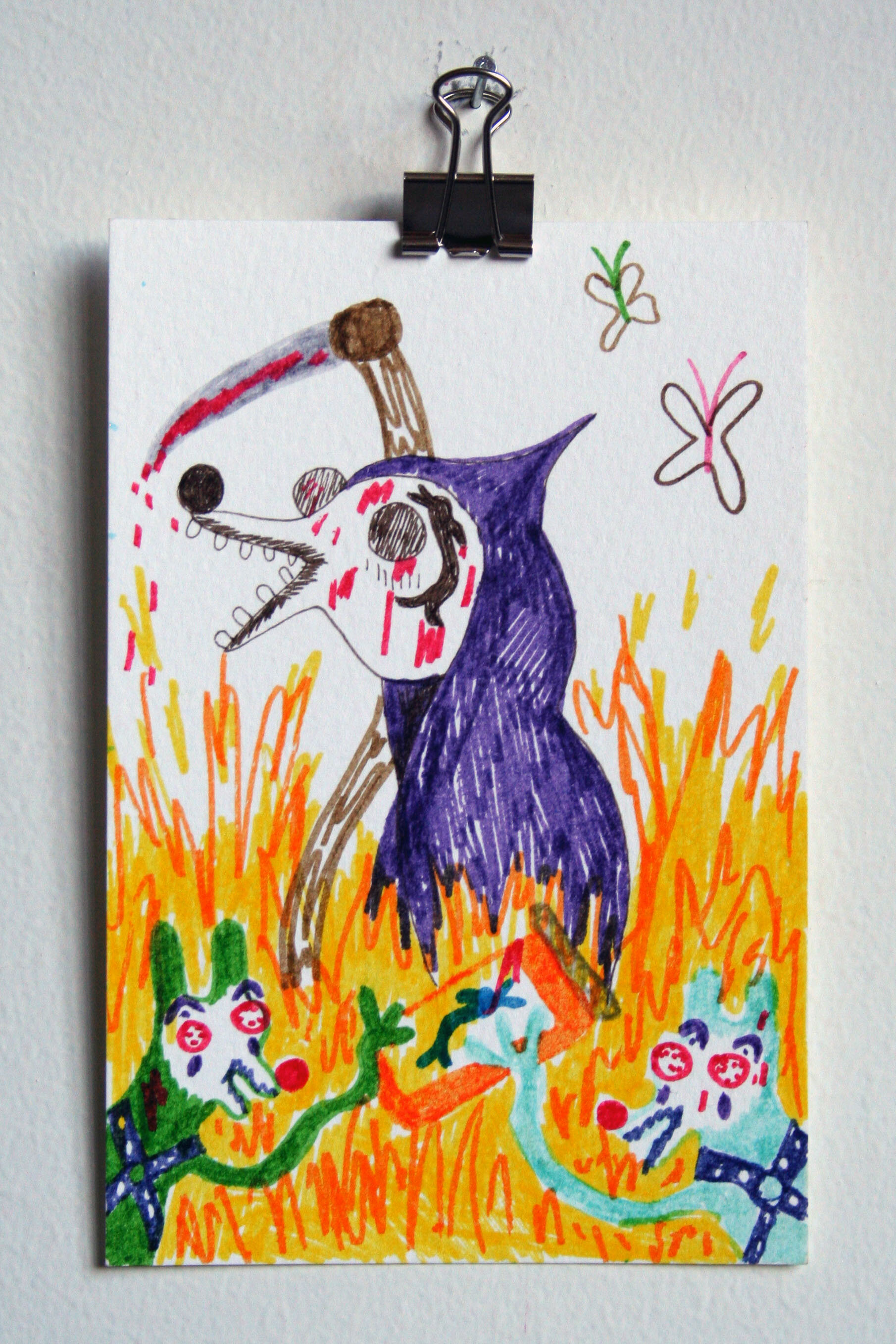   Death - Ghouls - Hell , 2015  6 x 4 inches (15.24 x 10.16 cm.)  Marker on paper 