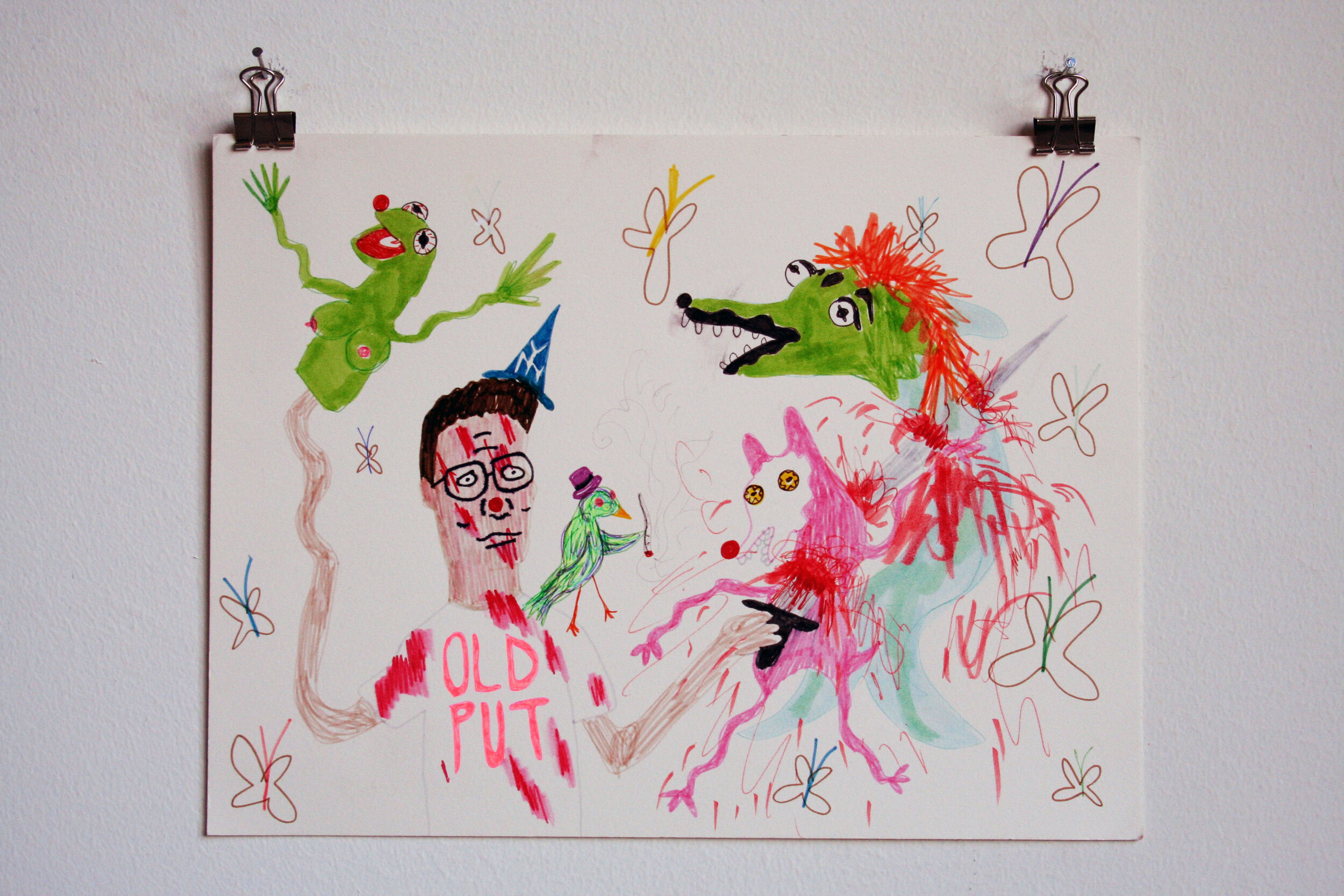   Hank Experiments with Puppets , 2015  9 x 12 inches (22.86 x 30.48 cm.)  Marker on paper 