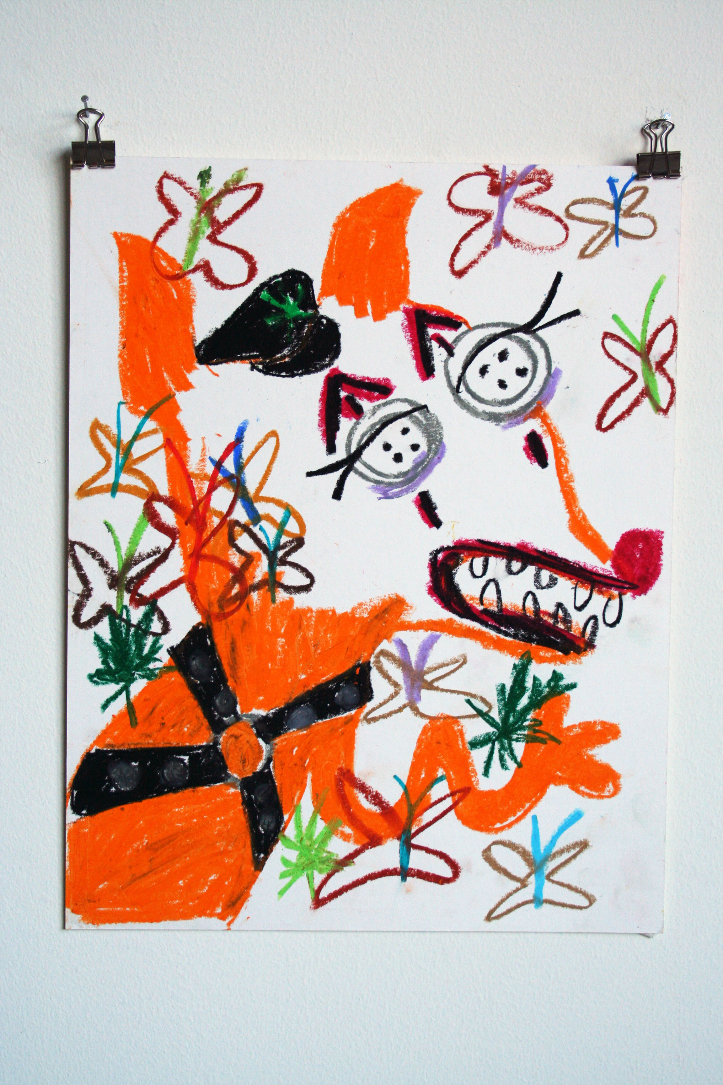   Button Eyes,  2013  14 x 11 inches (35.56 x 27.94 cm.)  Oil Pastel on paper 