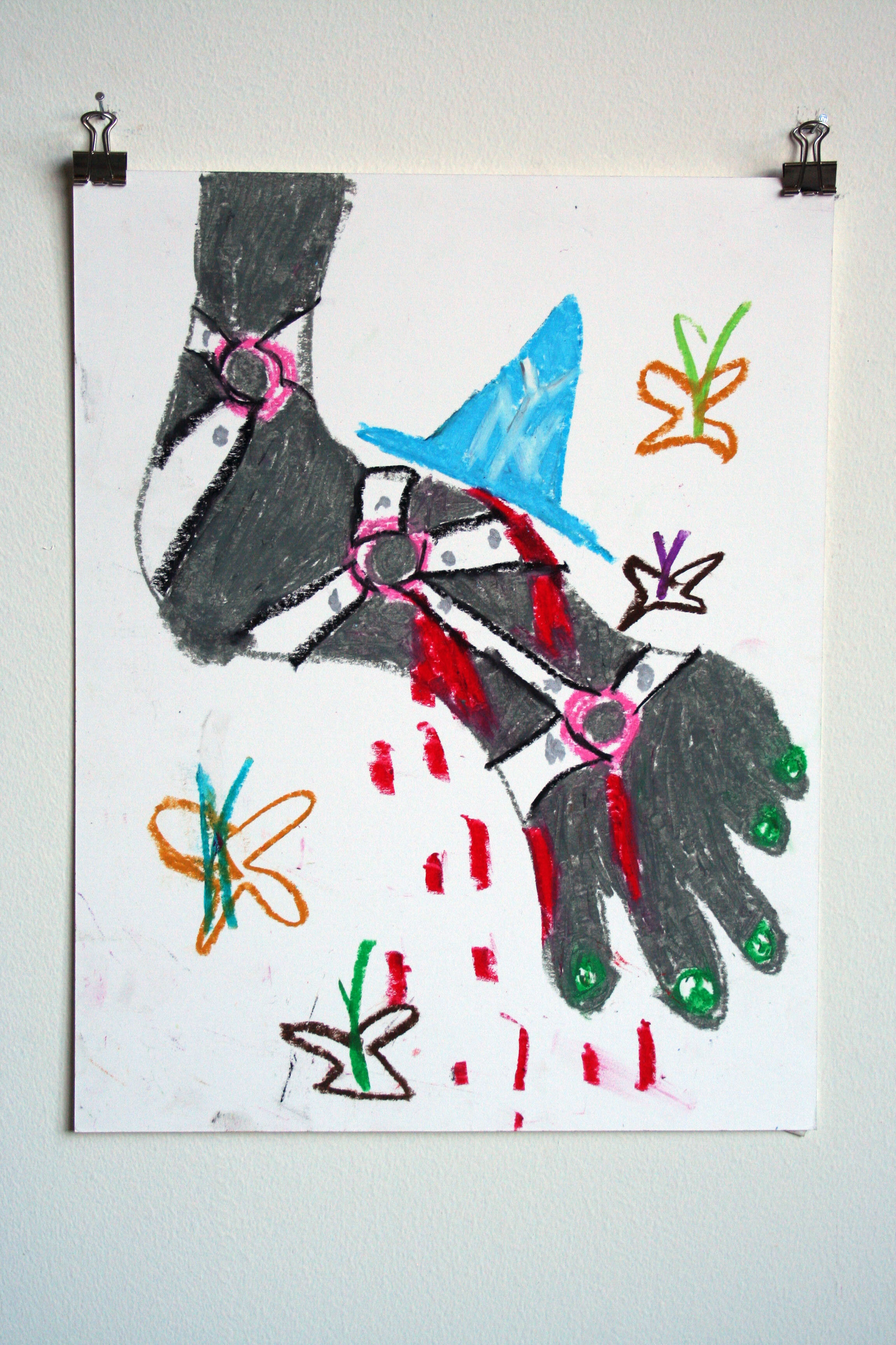   Foot Wearing Mini Witch Hat,  2014  14 x 11 inches (35.56 x 27.94 cm.)  Oil pastel on paper 