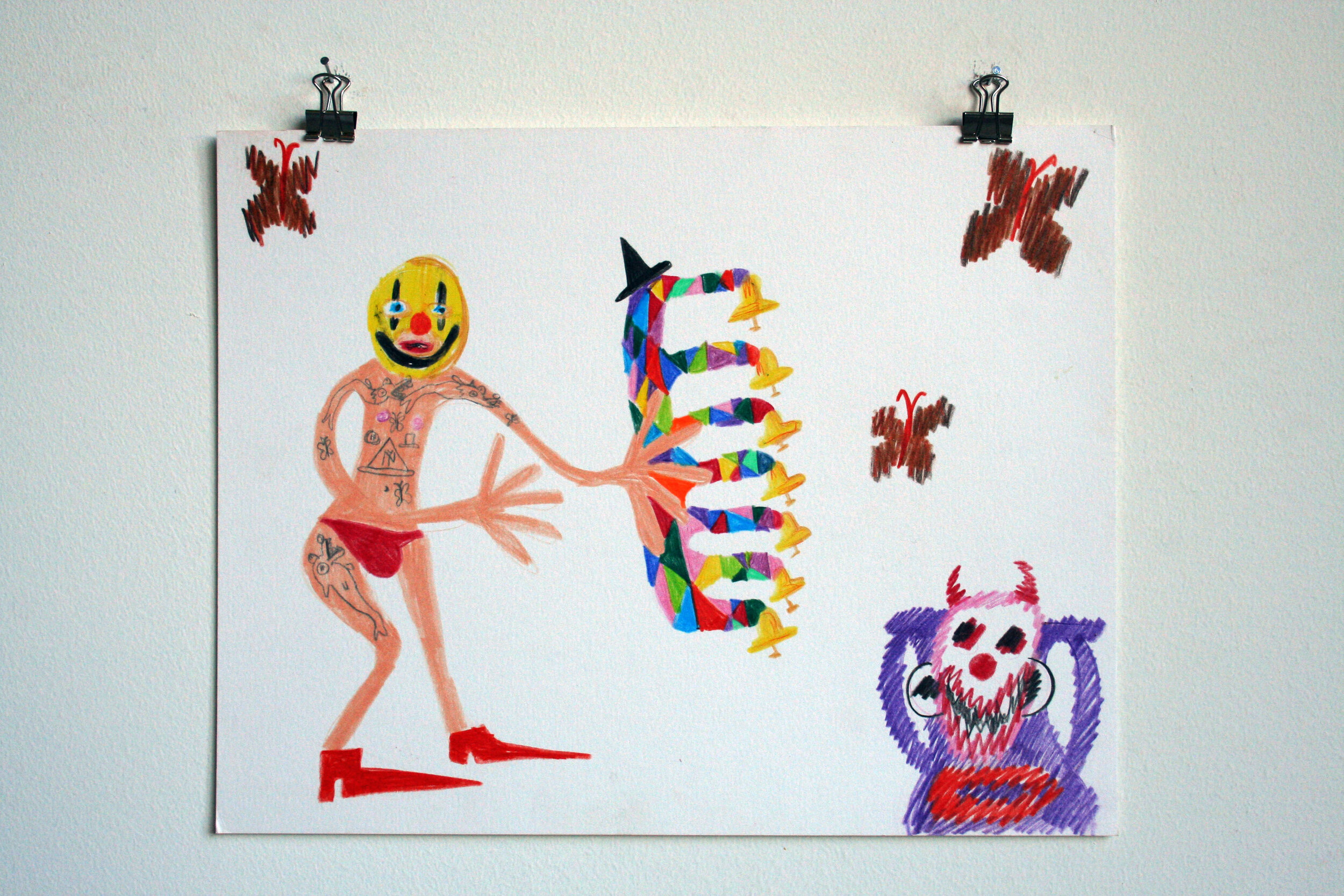   The Stripper Had a Jester-Comb with Bells Called an “Ugly Stick” , 2013  11 x 14 inches (27.94 x 35.56 cm.)  colored pencil on paper 