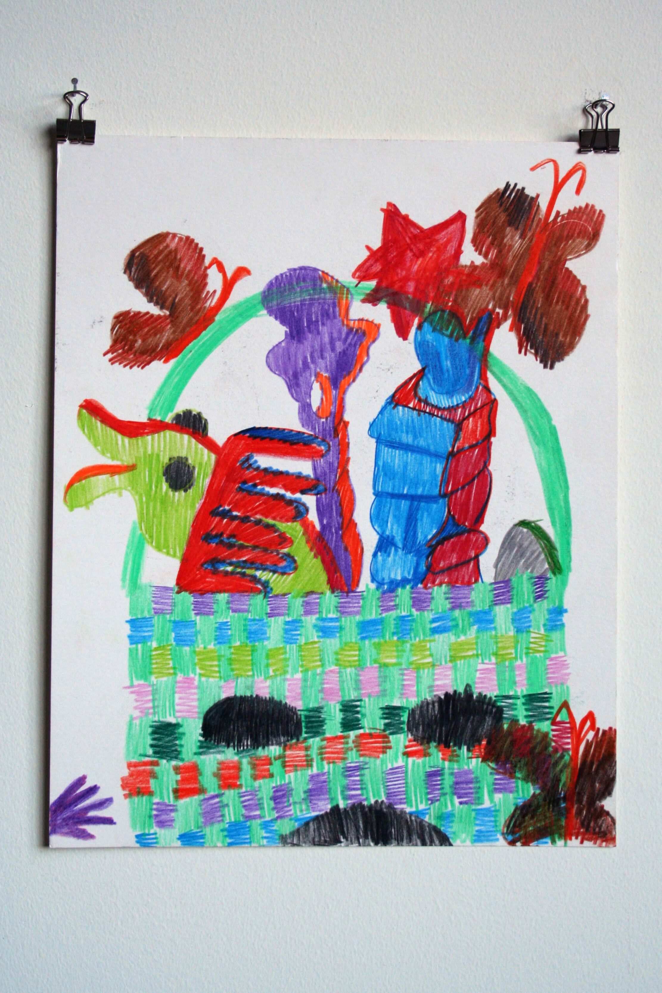  Basket Mask Full of Sculptures,  2013  14 x 11 inches (35.56 x 27.94 cm.)  colored pencil on paper 