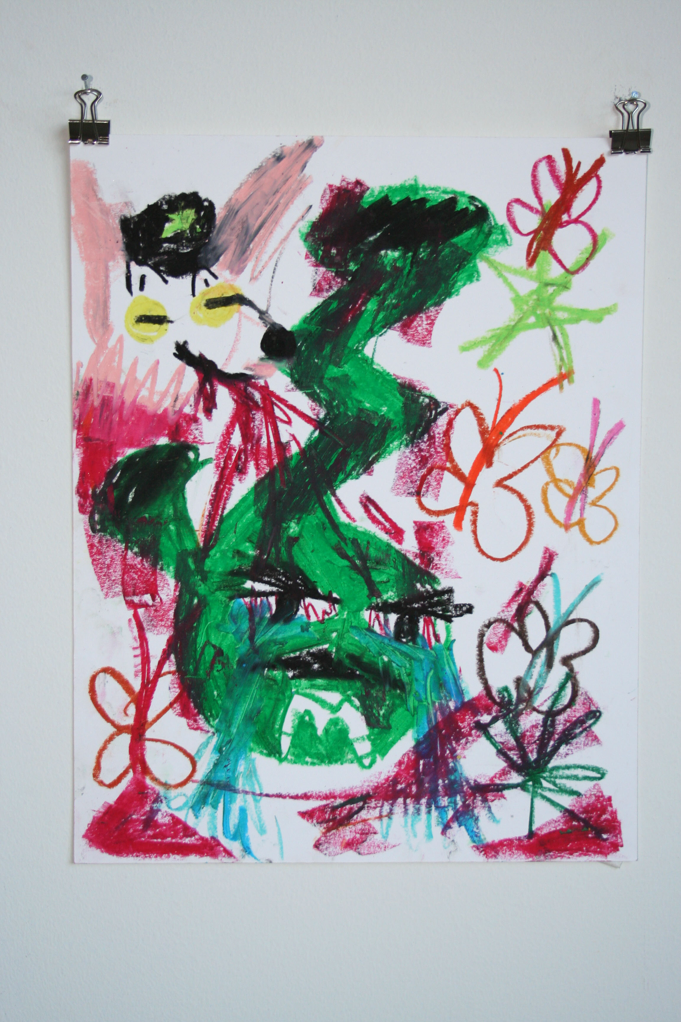   Leather Puppy Smoking Ms. Green Bong , 2014  11 x 14 inches (27.94 x 35.56 cm.)  Oil pastel on paper 