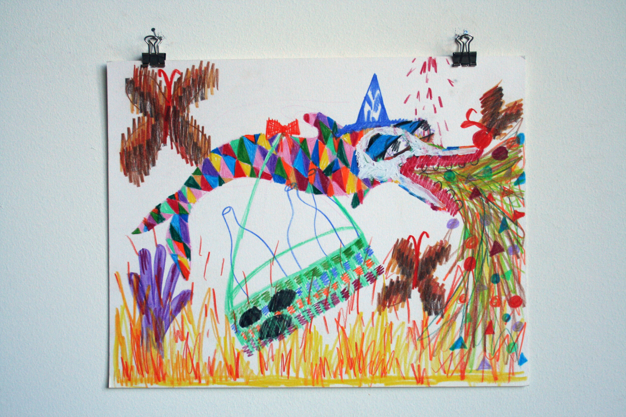   Can a Basket Be a Mask? , 2013  11 x 14 inches (27.94 x 35.56 cm.)  Colored pencil on paper 