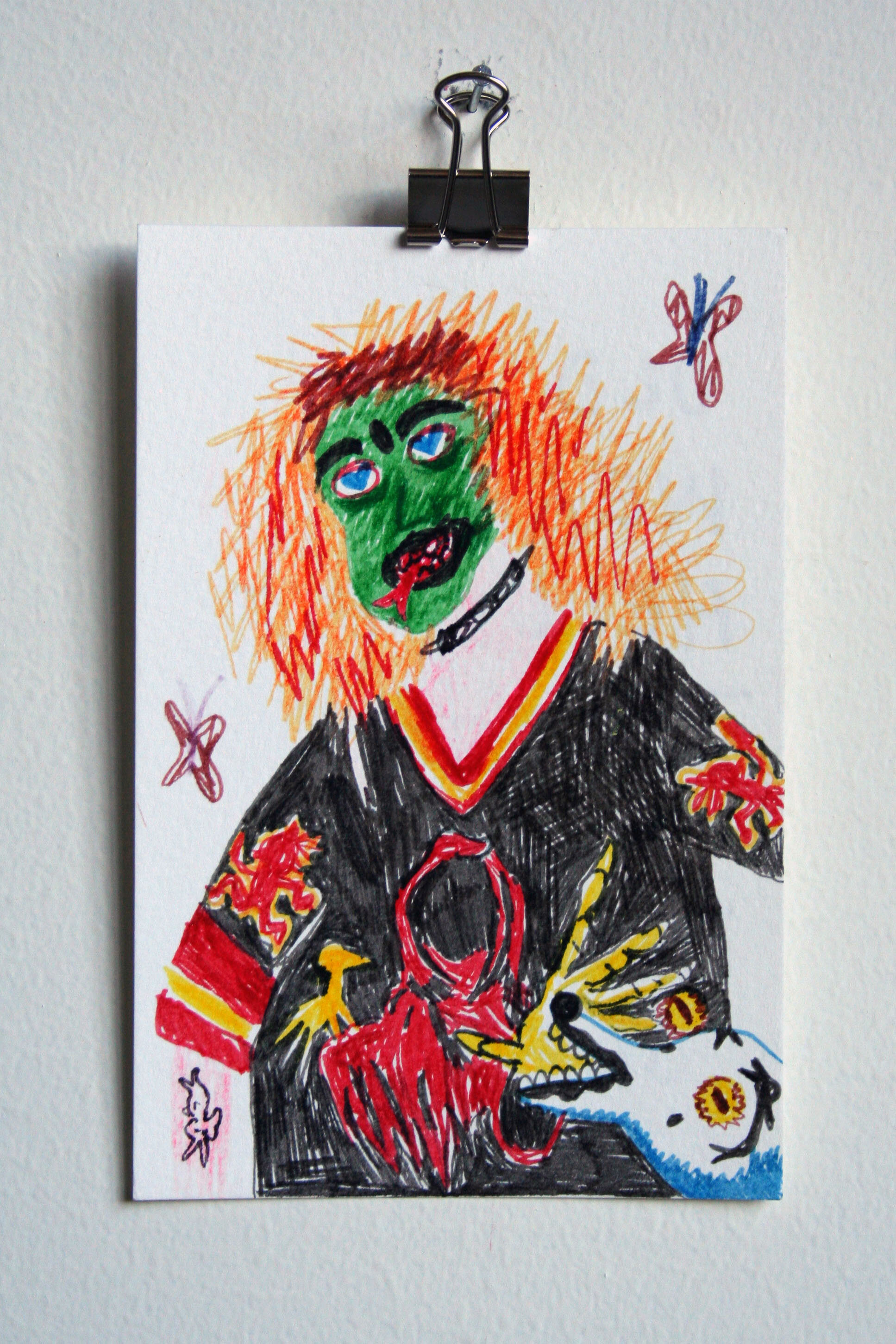   Old Put Wears Hell’s Pit Jersey,  2014  6 x 4 inches (15.24 x 10.16 cm.)  Marker on paper 