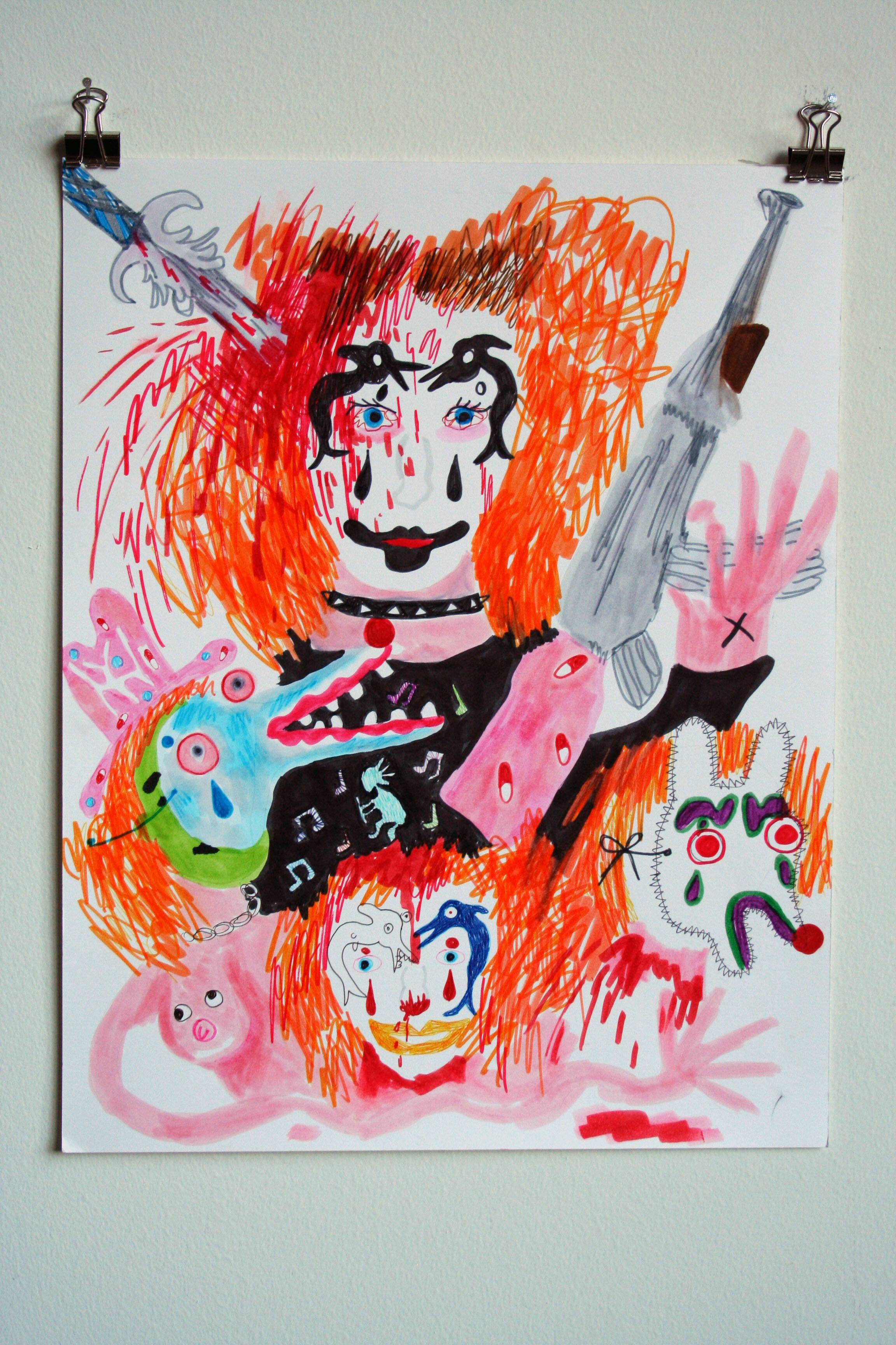   Drop the Mop and Pick Up a Gun,  2015  14 x 11 inches (35.56 x 27.94 cm.)  Marker on paper 