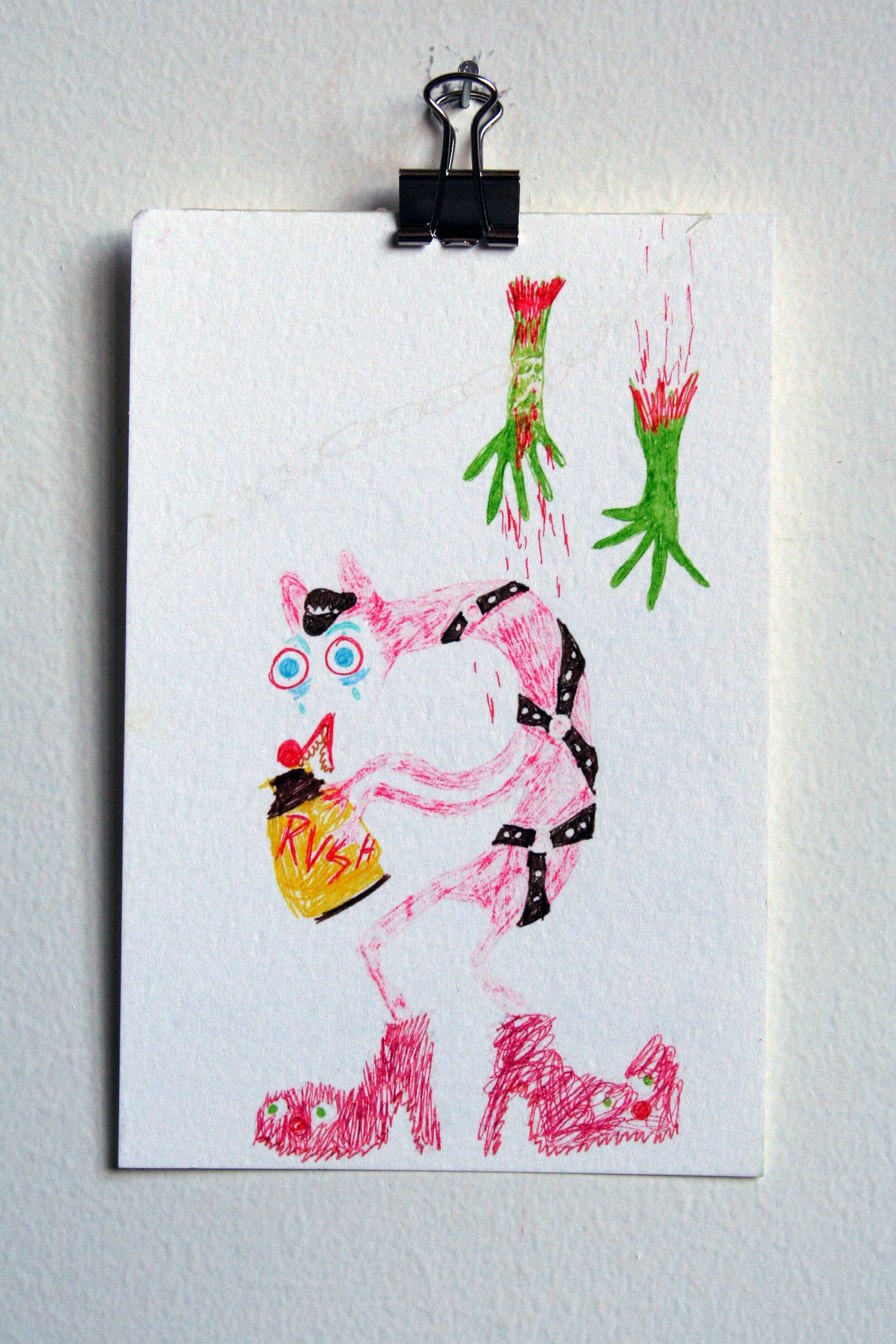   Pleather Puppy and Poppers Puppet,   2015  6 x 4 inches (15.24 x 10.16 cm.)  Marker on paper 