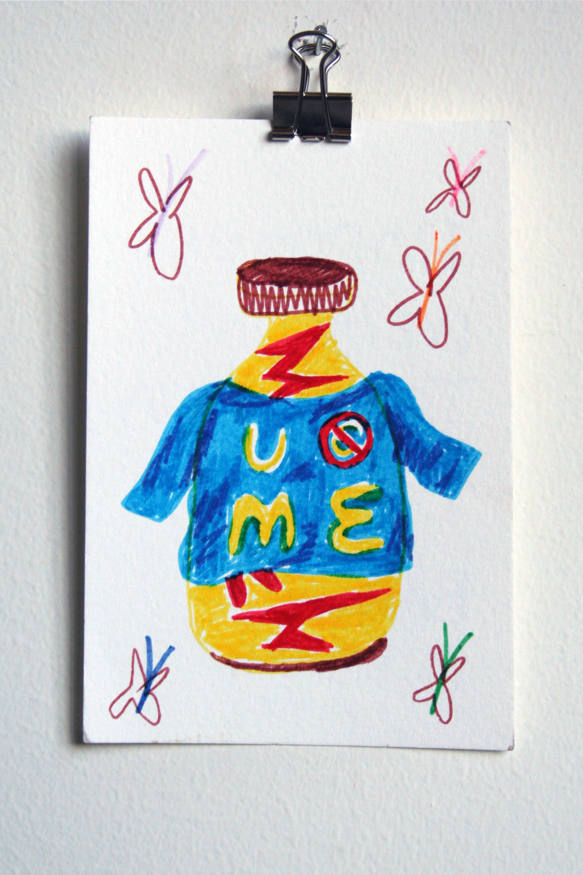   Poppers Wearing John Cena Shirt,  2015  6 x 4 inches (15.24 x 10.16 cm.)  Marker on paper 