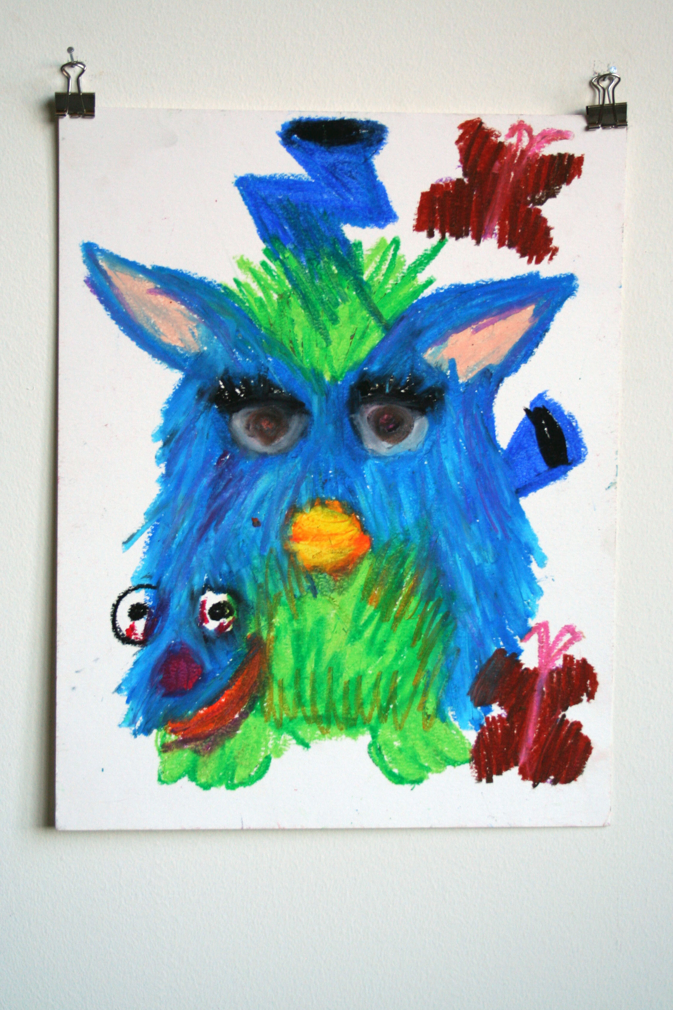   Furby Bong,  2015,   14 x 11 inches (35.56 x 27.94 cm.) oil pastel on paper 