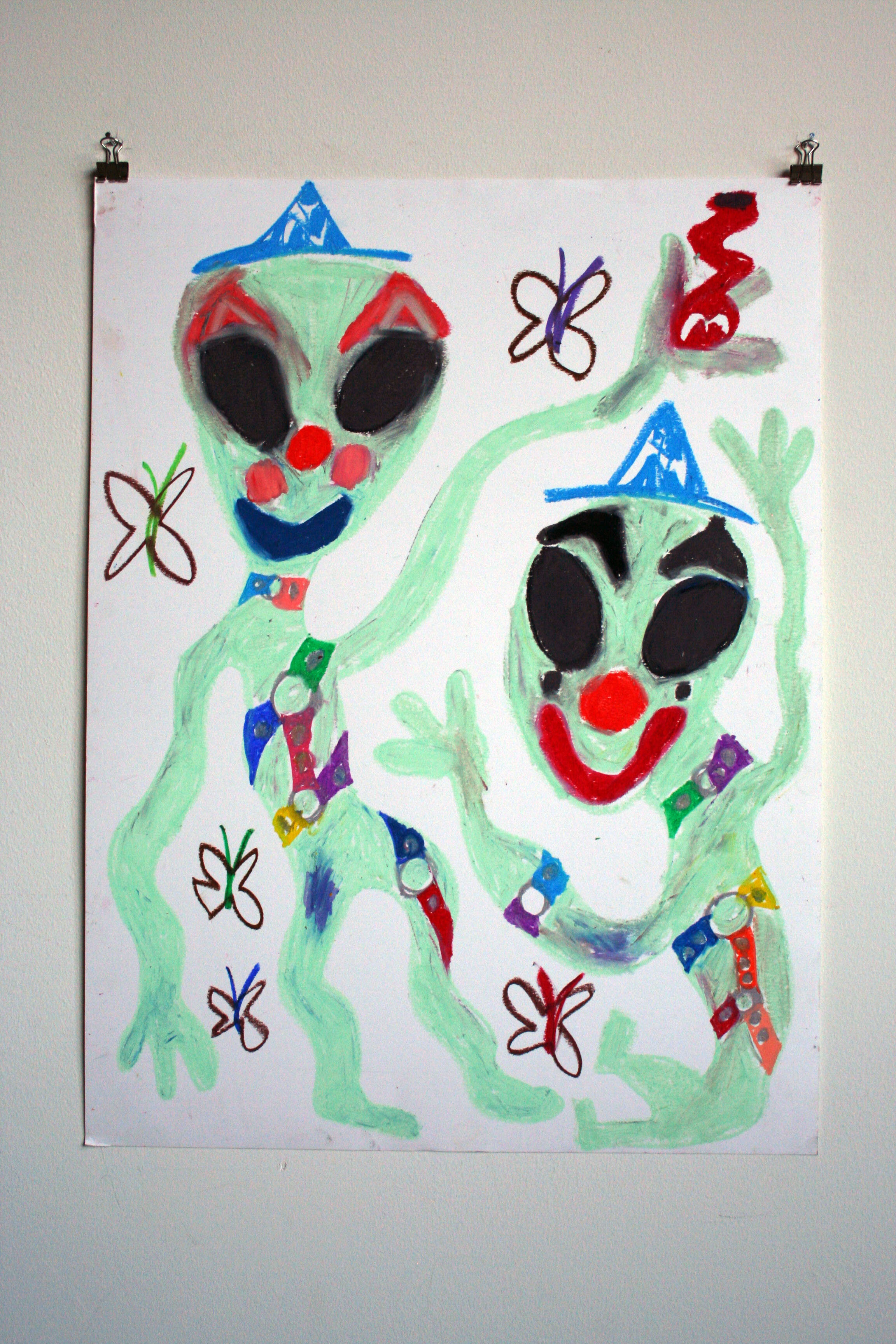   Two Bondage Aliens,  2014  24 x 18 inches (60.96 x 45.72 cm.)  Oil pastel on paper 