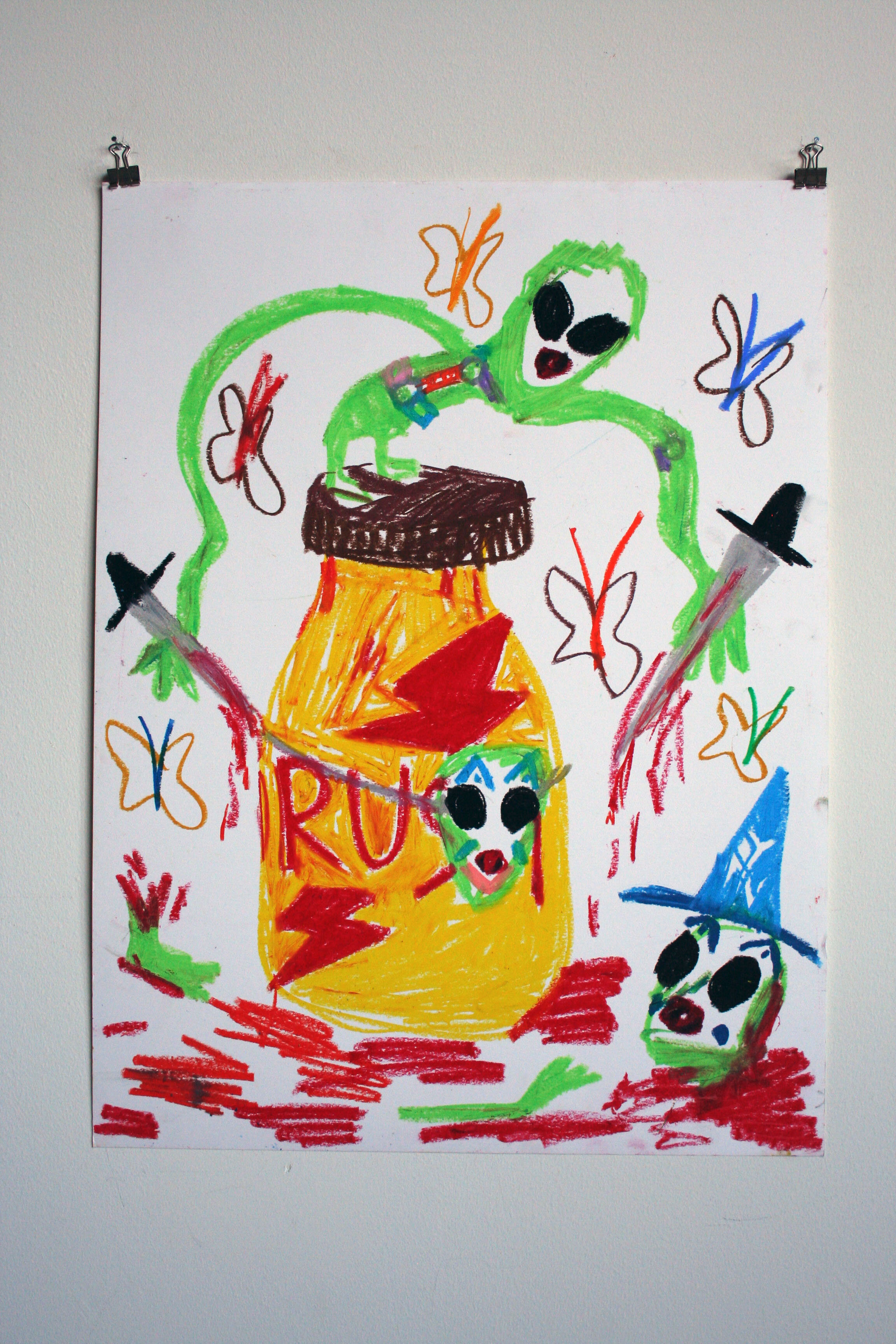  The Aliens Use the Poppers as a Stage,  2014  24 x 18 inches (60.96 x 45.72 cm.)  Oil pastel on paper 