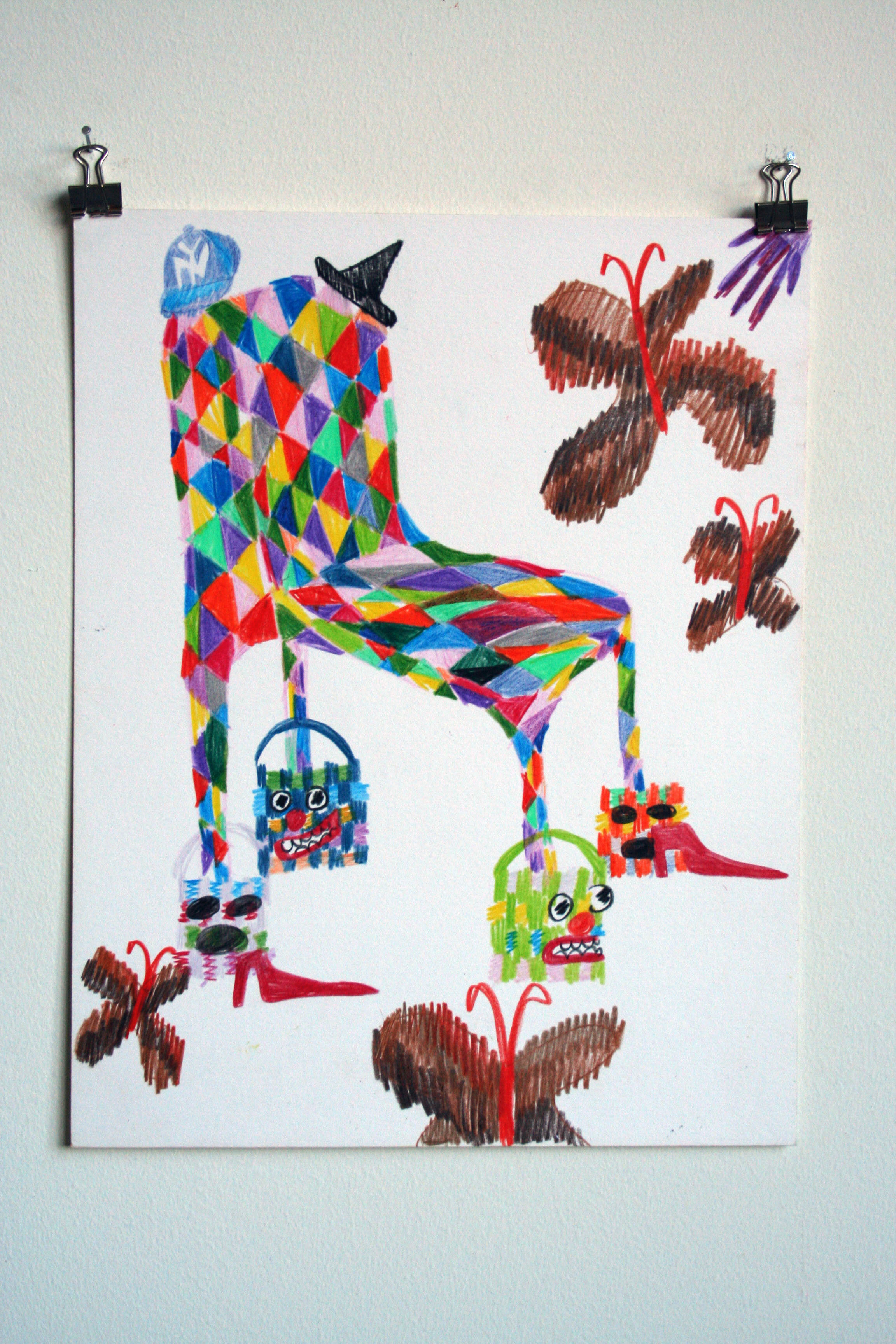   Jester Chair Wearing 2 Hats,  2013  14 x 11 inches (35.56 x 27.94 cm.) Colored pencil on paper 