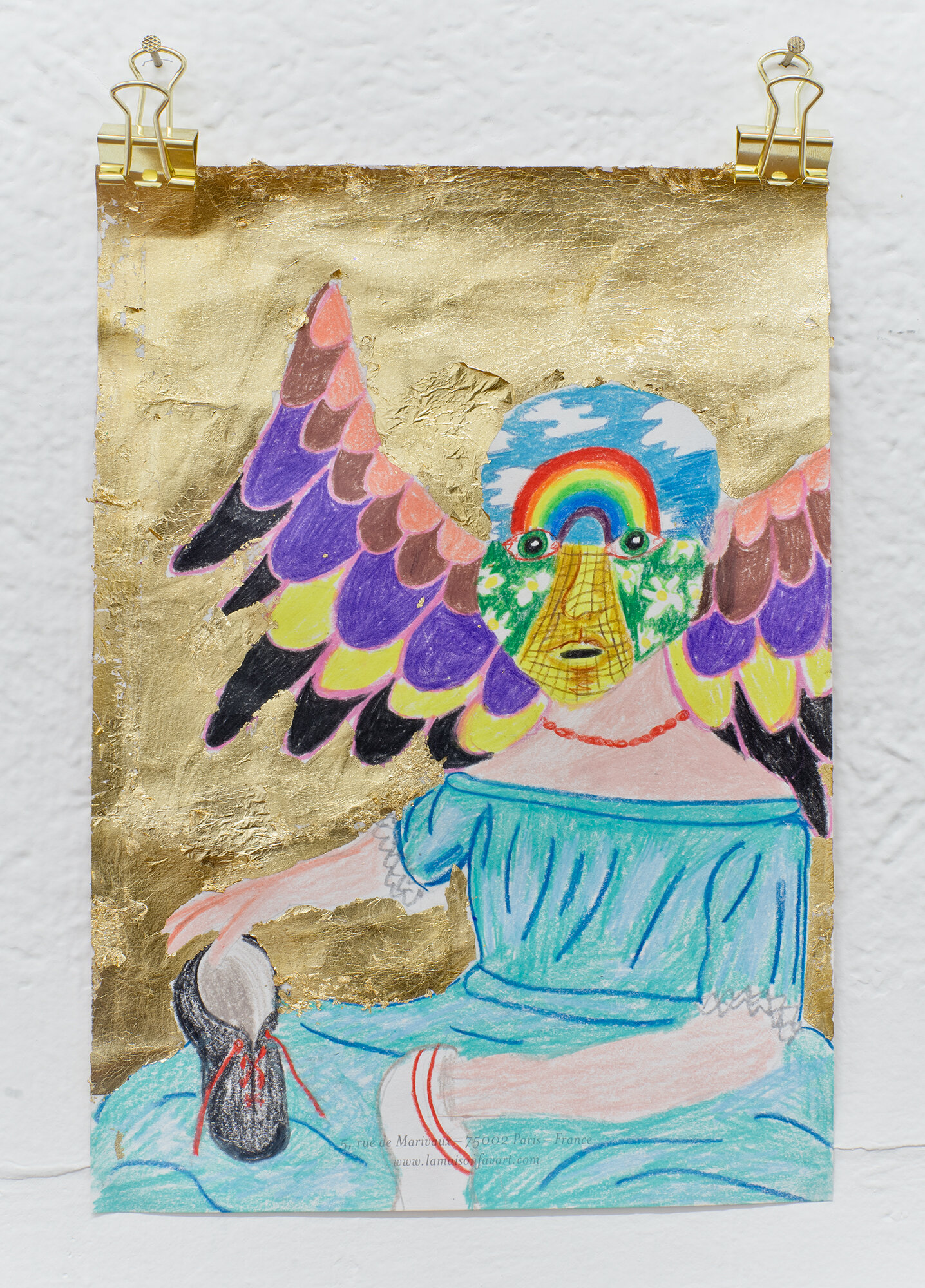   Baby Angel,  2017  8.25 x 6 inches (20.95 x 15.24 cm.)  Colored pencil and gilt on hotel stationary 