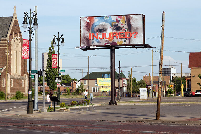  Billboard from  Ever get the feeling we're not alone in this world?,  What Pipeline, 2016, Detroit. Photograph on billboard by Oto Gillen.  