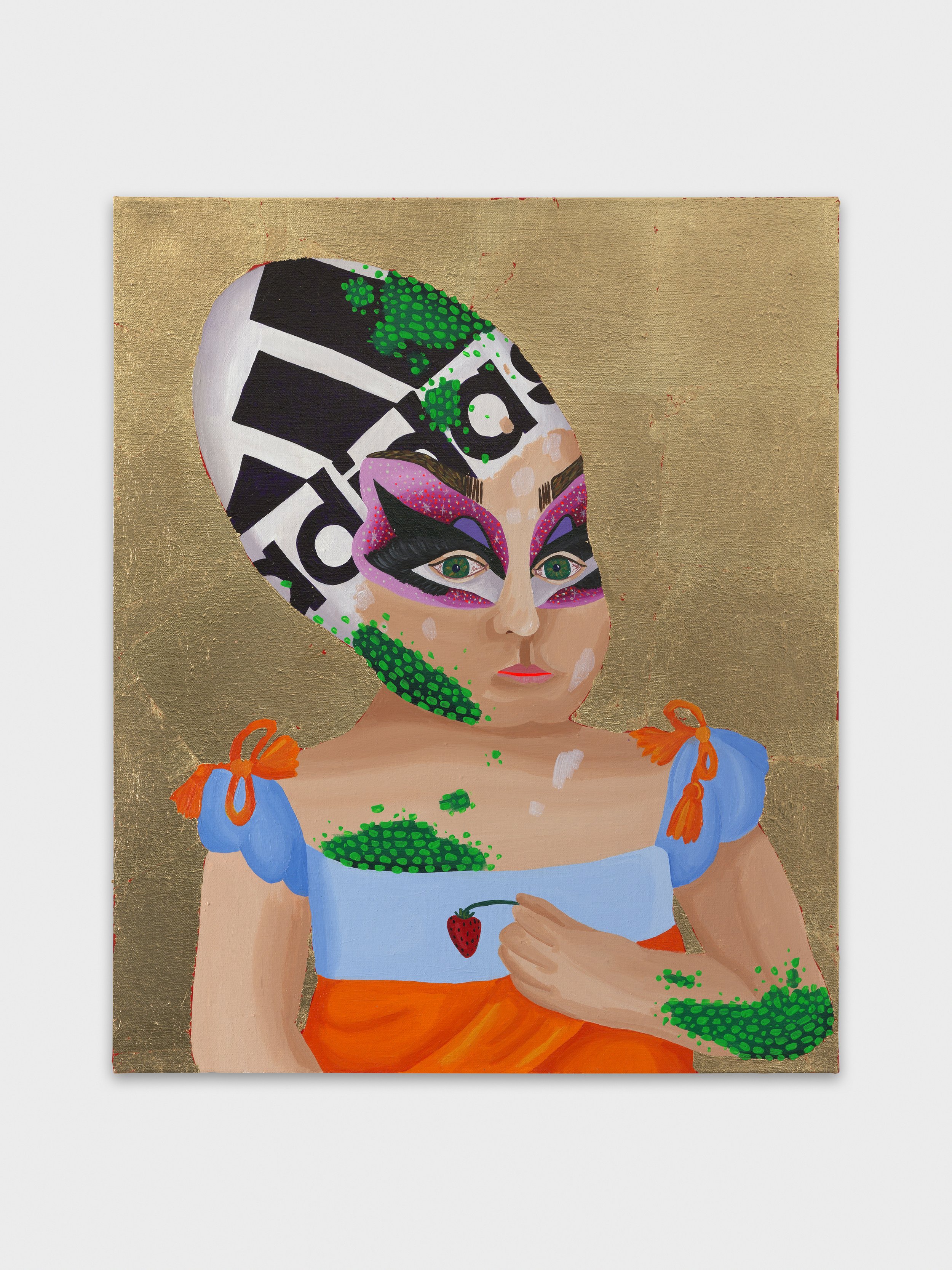   Trixie Mattel Baby with Adidas Face Paint,  2021  24 x 20 inches (60.96 x 50.8)  Acrylic and gold leaf on linen 