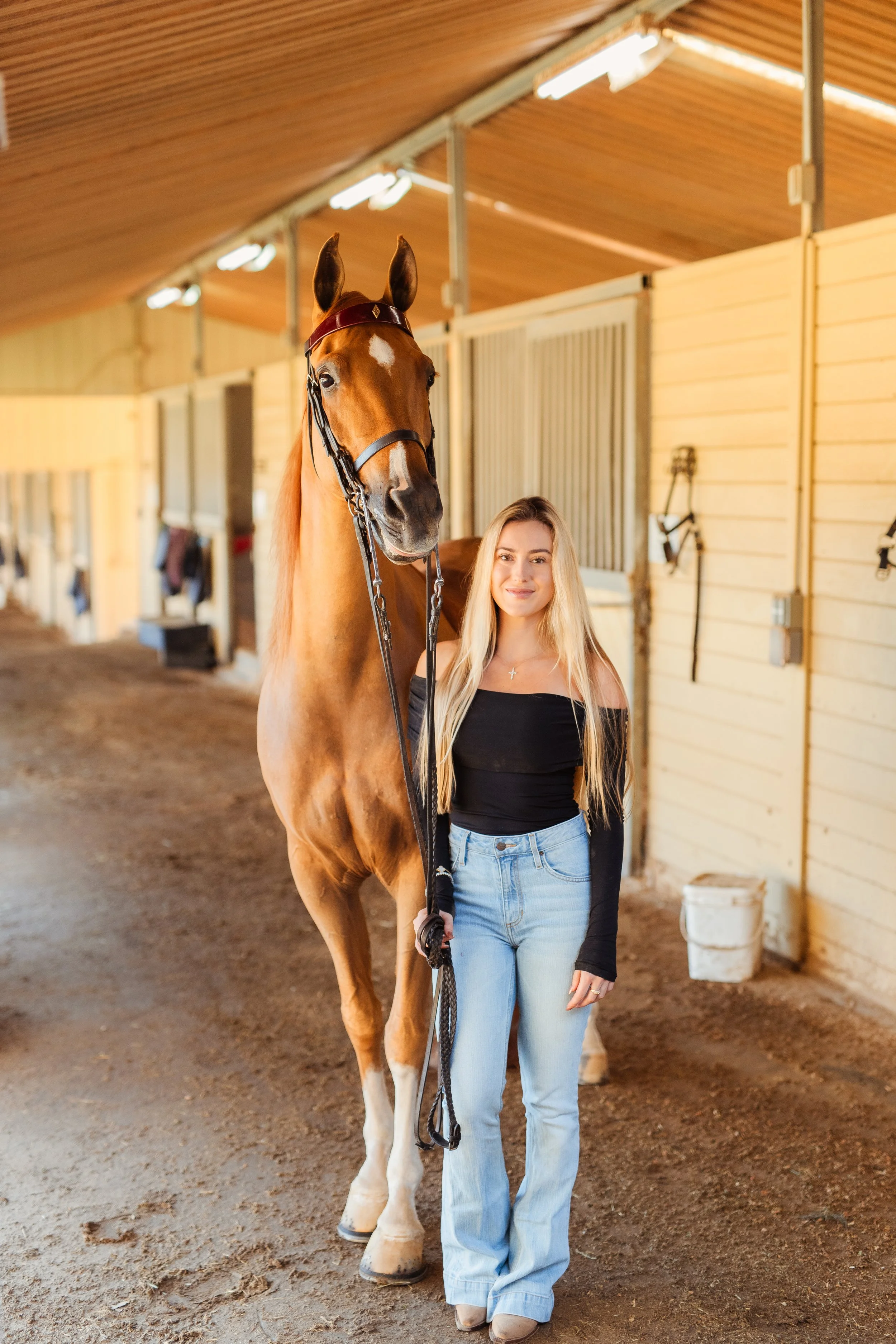 Equestrian lifestyle portrait of a Newport Beach horse rider styled in classic horse girl outfit and riding boots during a horse photoshoot in San Marcos, CA. Western-inspired horse photography aesthetic captured by Southern California lifestyle mark
