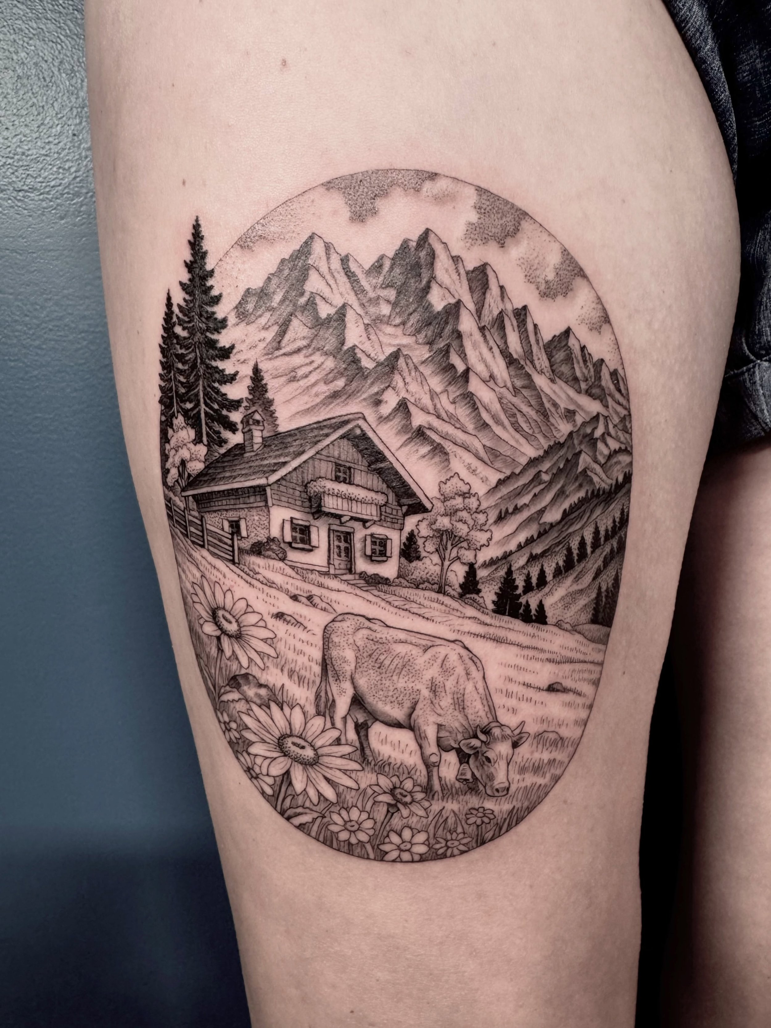 I recently made this Austrian Alps scene to commemorate the time Lauren&rsquo;s fiance proposed to her. Thank you for the trust and traveling from out of state to get tattooed by me!
#austrianalps #landscapetattoo #seattletattooartist #seattletattooe