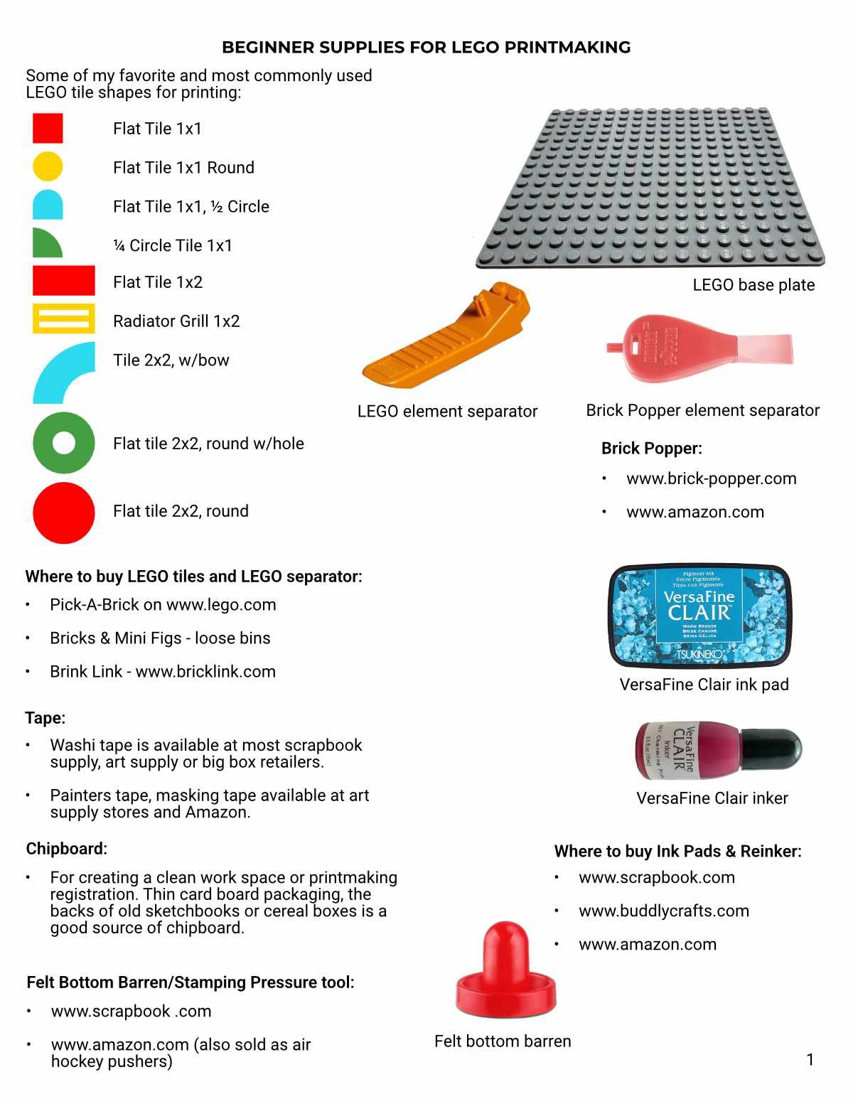 Free Beginner LEGO Printing Supplies List