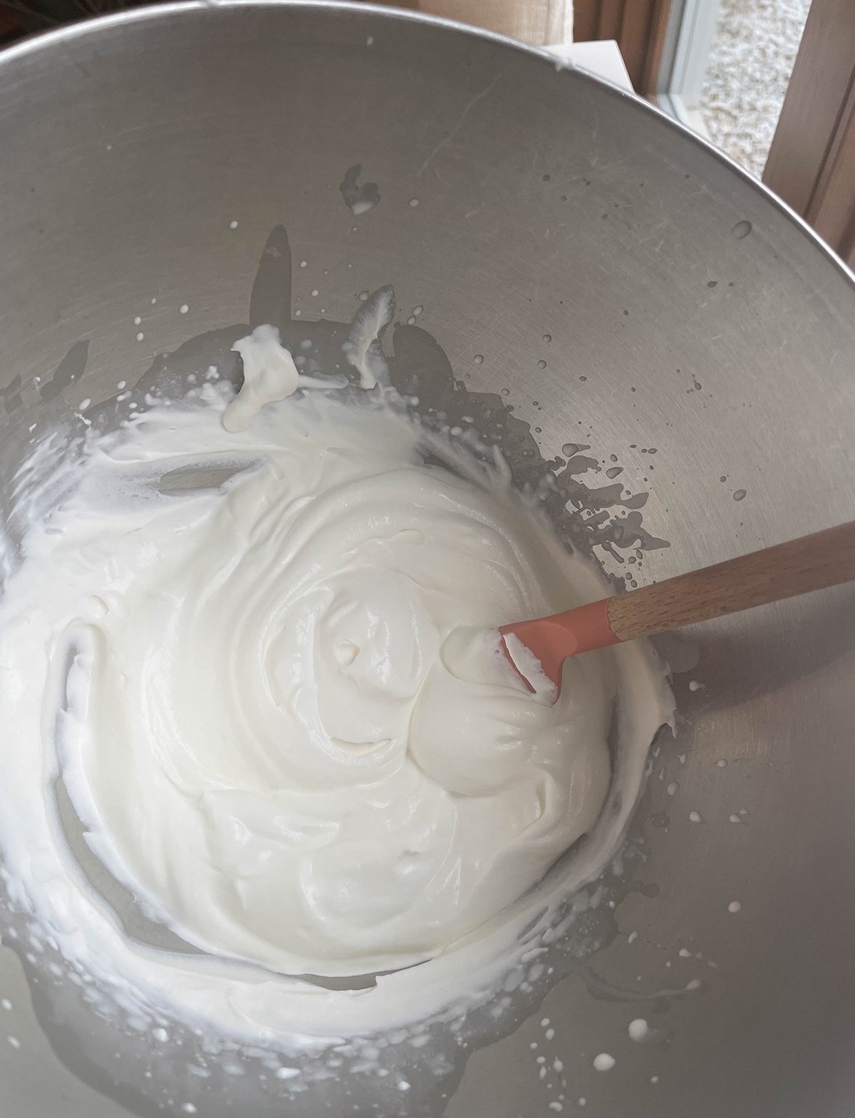 Whip together sour cream and heavy cream soft peaks.