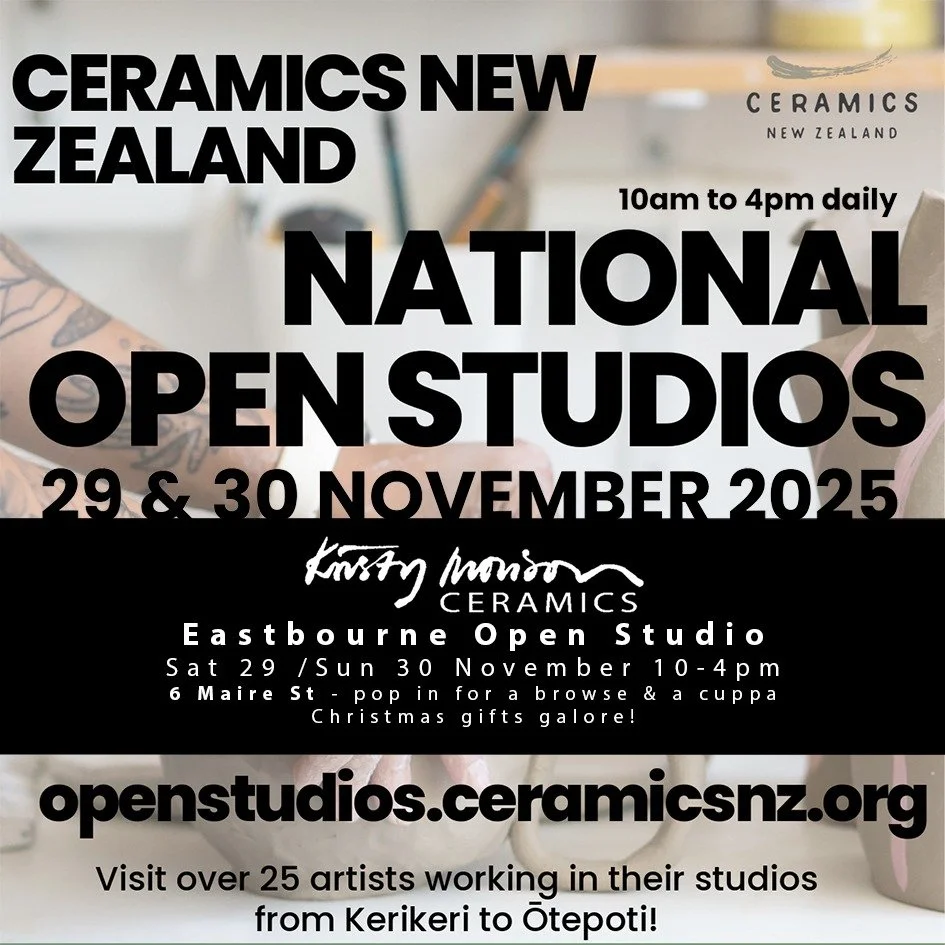 Looking forward to seeing you here at my pre-Christmas Open Studio in conjunction with @ceramicsnz here at 6 Maire St, Eastbourne 29/30 November, 10-4. Less than 2 weeks to go - Whoop whoop!