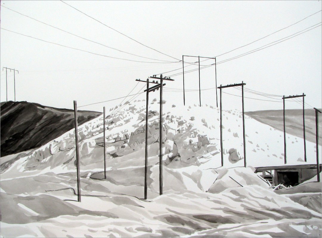 Anaconda, Montana, 
2008, ink and pencil on paper, 22 x 30 in