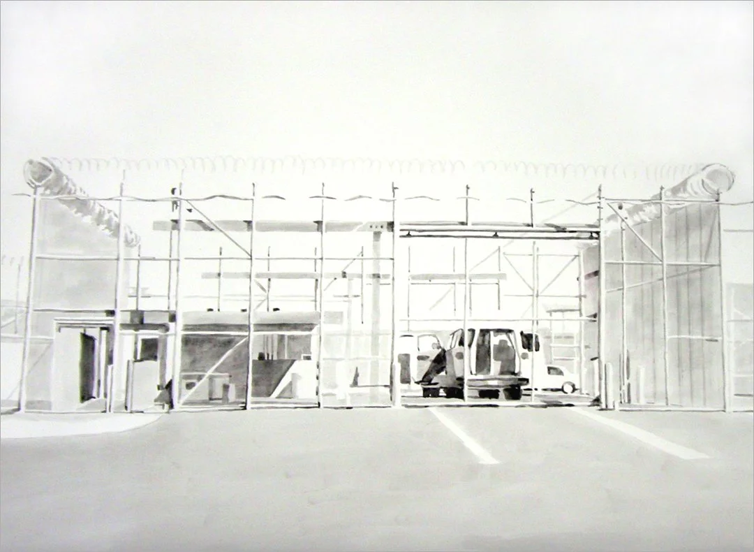 Receiving Gate, Kern Valley State Prison, Delano, California
2006, ink and pencil on paper, 45 X 60 in