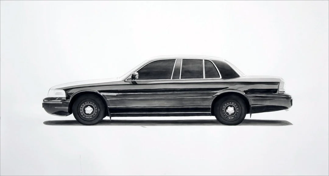 Unmarked (Crown Victoria Interceptor),
2008, ink and pencil on paper, 52 x 96 in