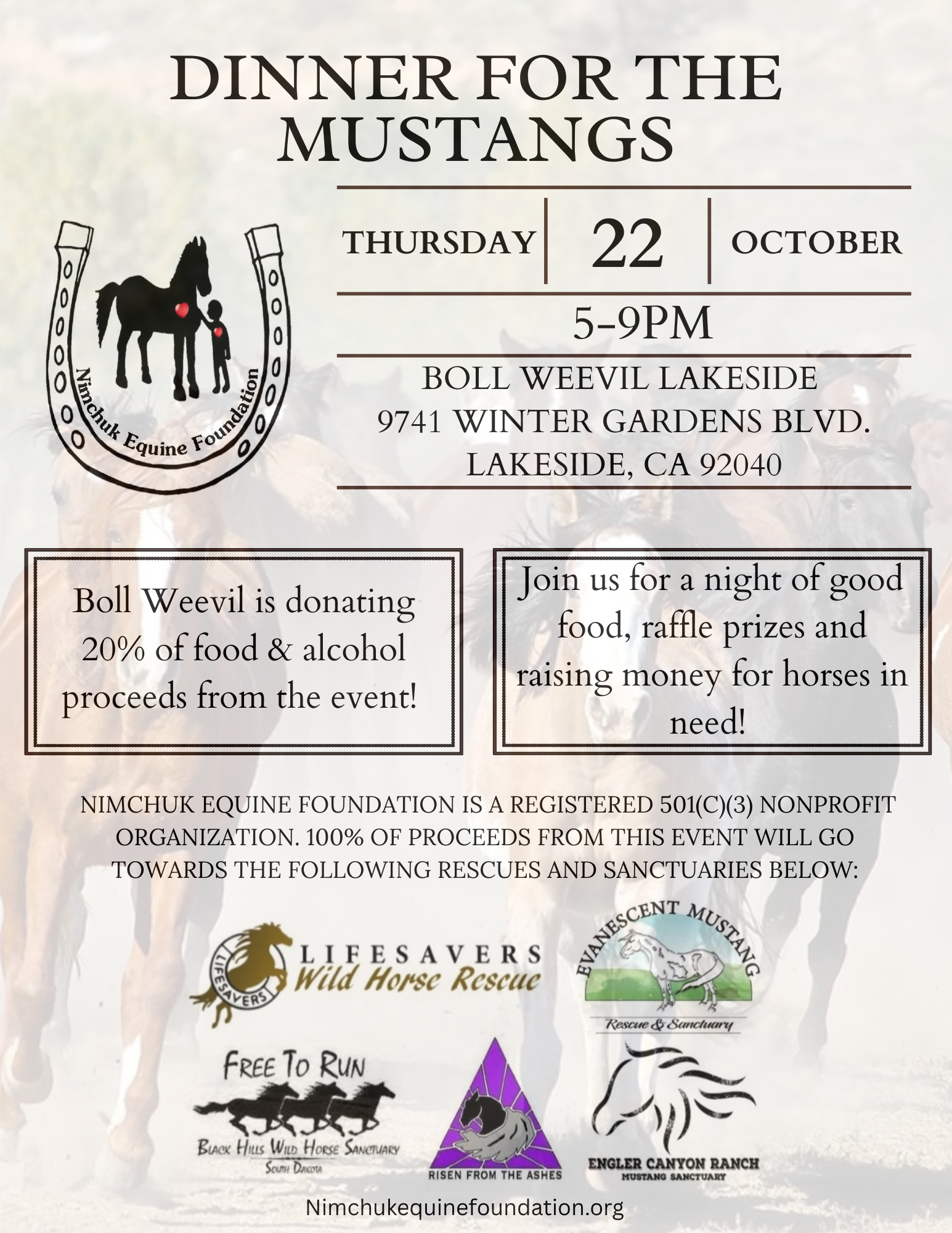Announcing Nimchuk Equine’s 2nd Annual Dinner for the Mustangs! Save the Date!