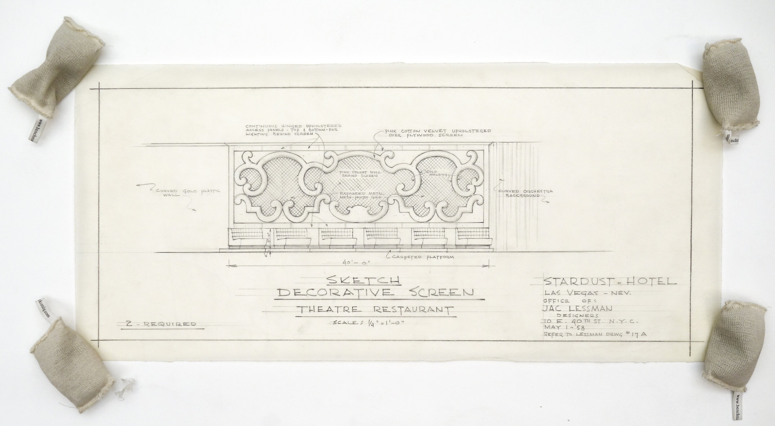 Theatre Restaurant, Sketch, Decorative Screen, Stardust Hotel, Las Vegas, 1 May 1958