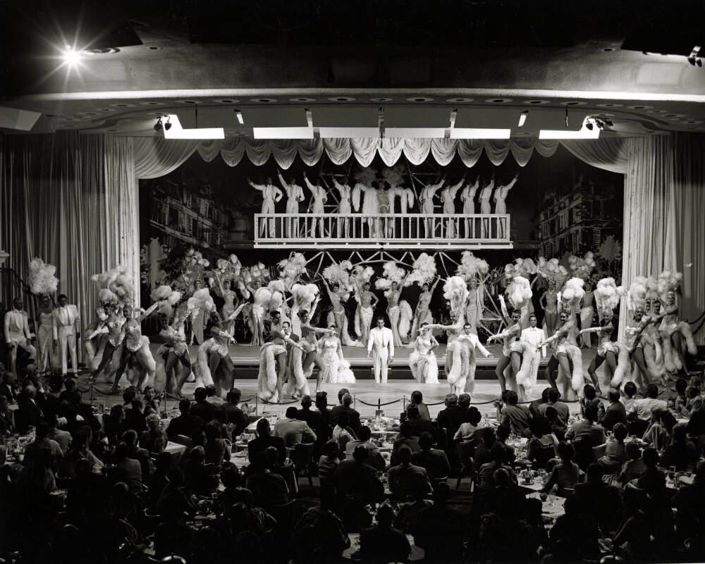  Las Vegas News Bureau. Performers and audience of Lido de Paris at Stardust Hotel, Las Vegas, 1958.  Donn Arden Photograph Collection, sho000224 . University of Nevada, Las Vegas Libraries, 