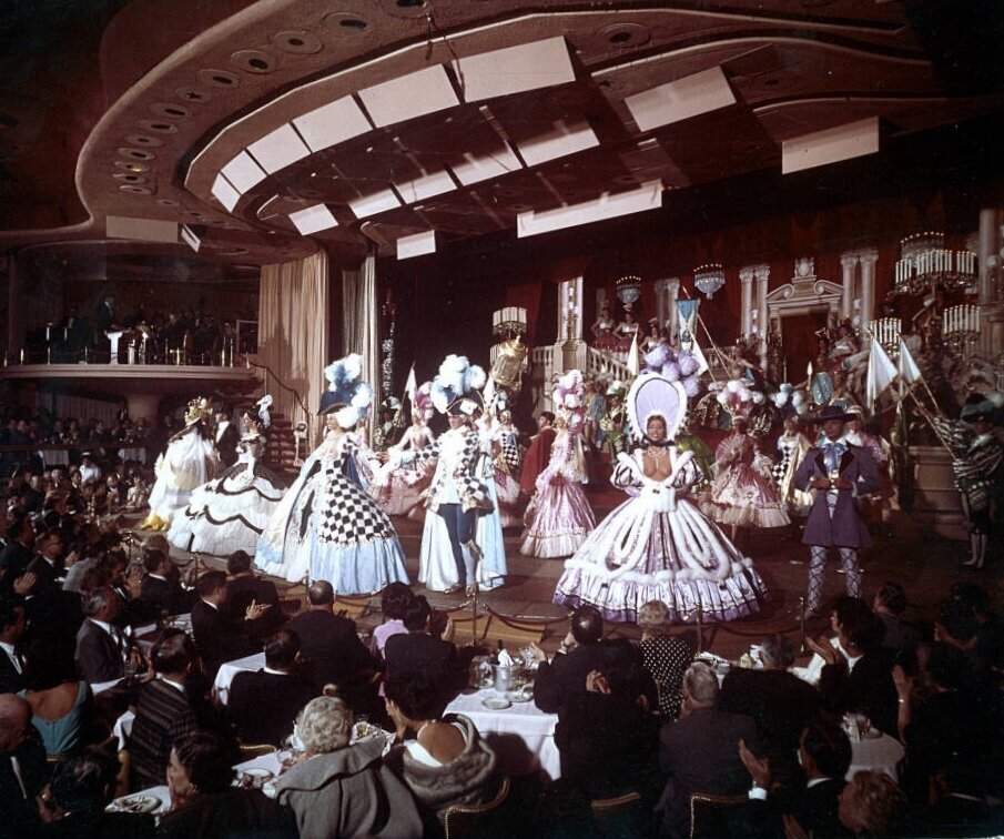  Performers in period costume from Lido de Paris, produced by Donn Arden, at the Stardust Hotel, Las Vegas, circa early 1960s.  Donn Arden Photograph Collection, sho000206 . University of Nevada, Las Vegas Libraries. 