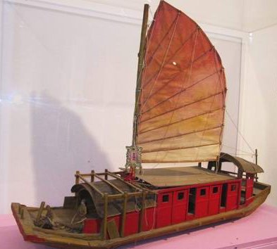  Model of a red boat used by Cantonese Opera troupes in the Pearl River Delta, Guangdong Museum of Cantonese Opera, Foshan (photographer unknown). 
