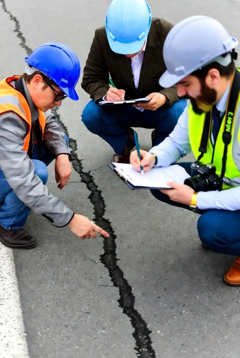 army of civil engineers assessing road condition